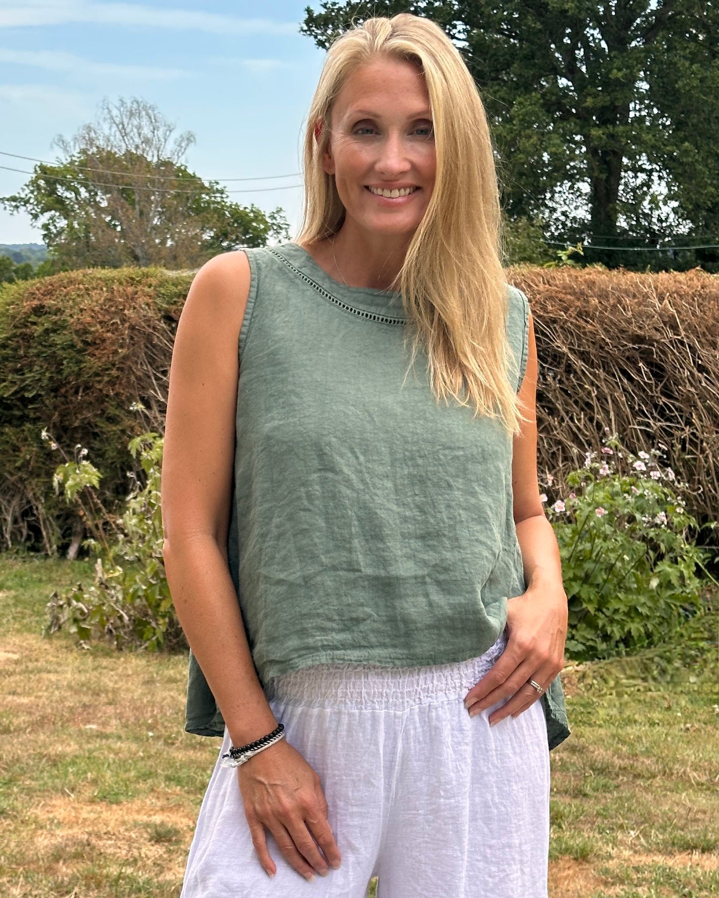 Clothing Sleeveless Linen Top - Khaki