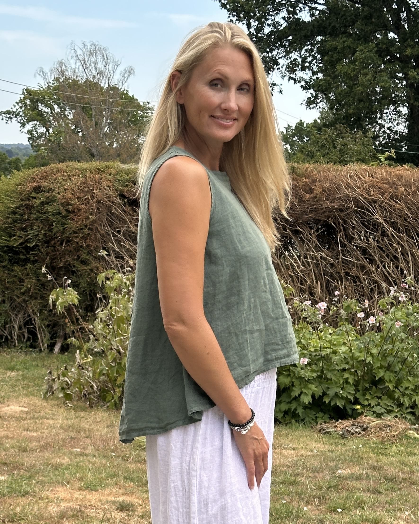 Clothing Sleeveless Linen Top - Khaki