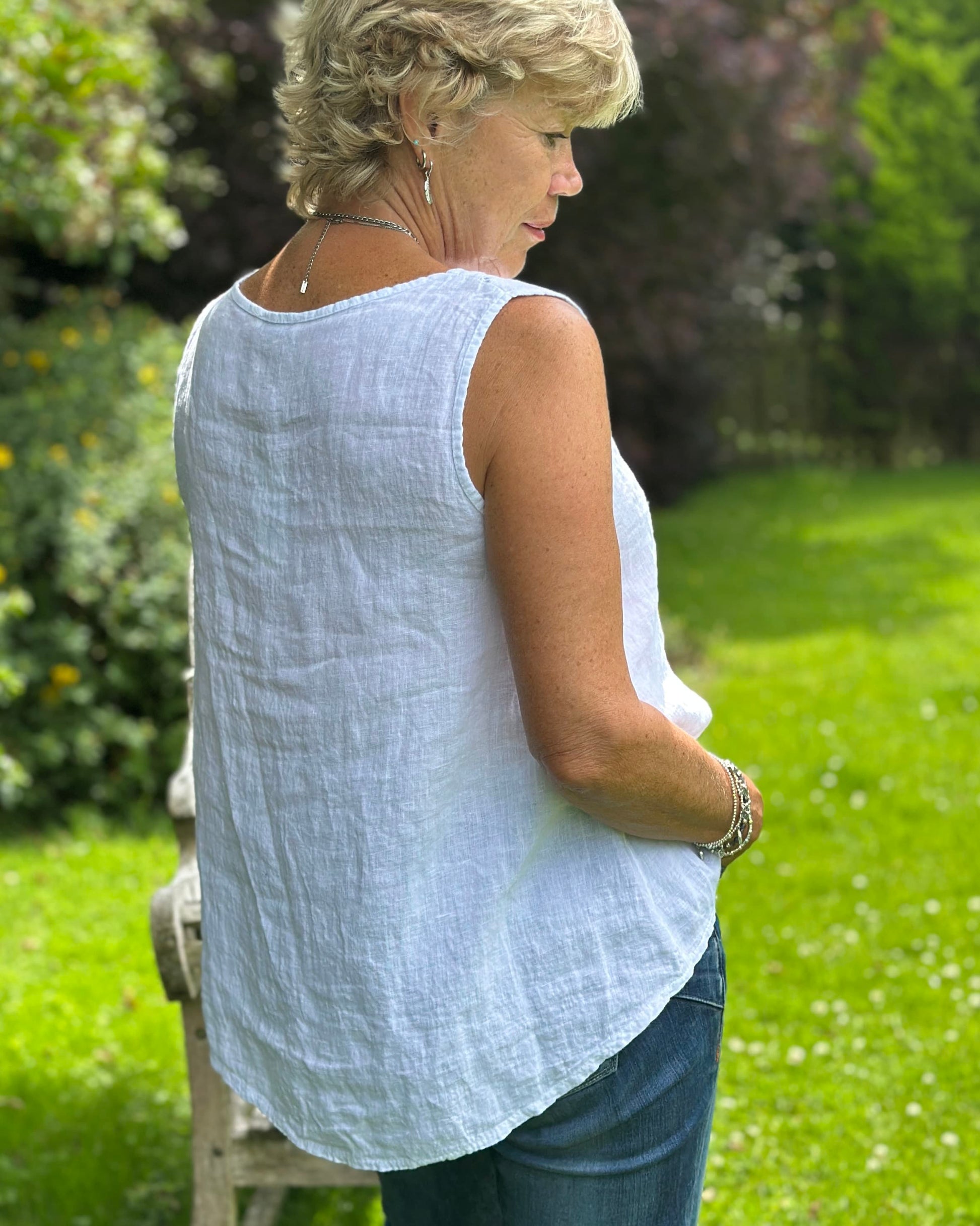 Clothing Sleeveless Linen Top - White