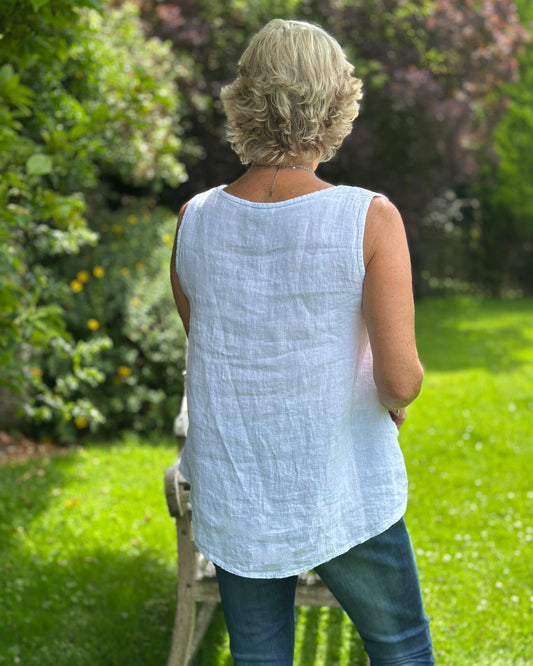 Clothing Sleeveless Linen Top - White
