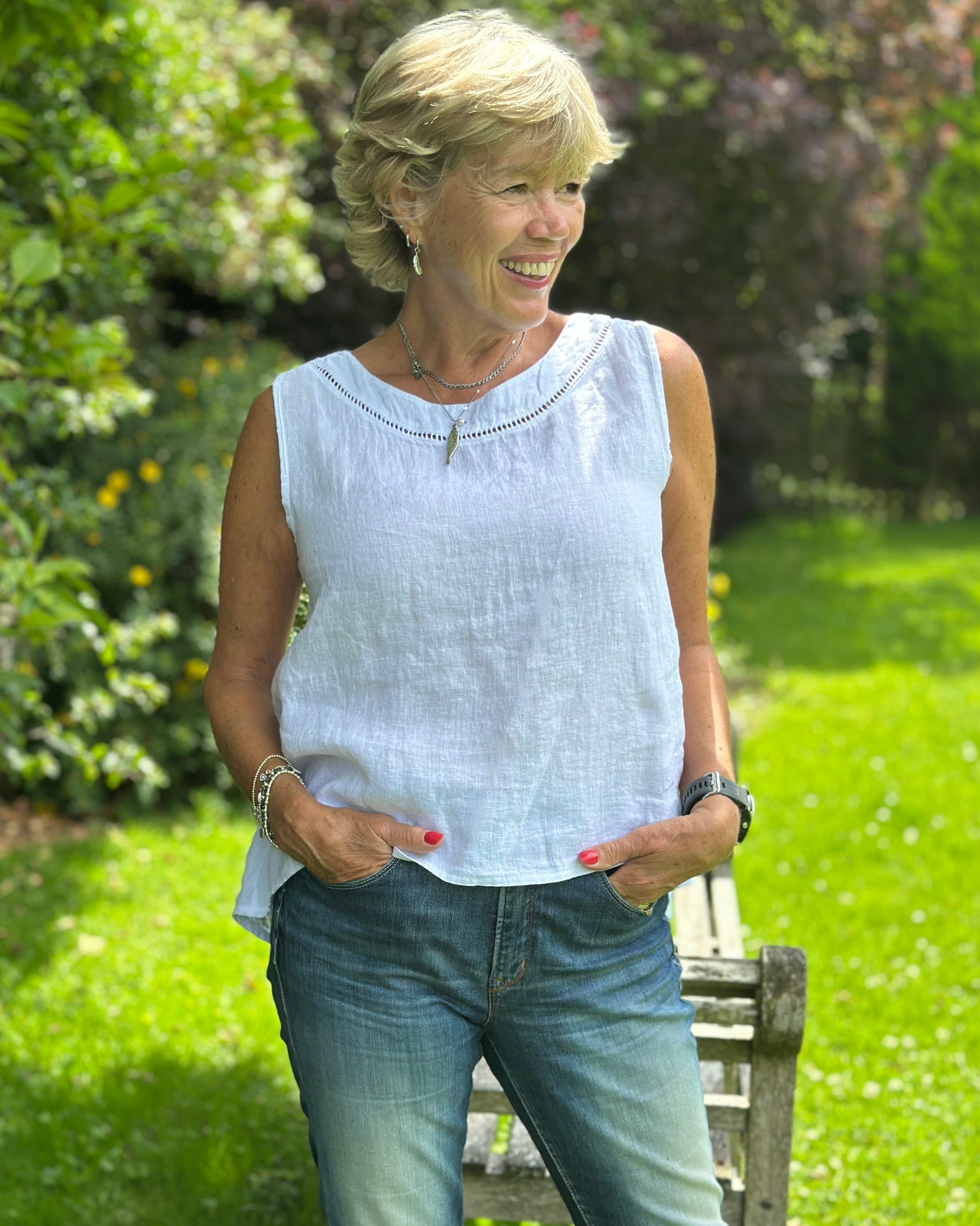 Clothing Sleeveless Linen Top - White