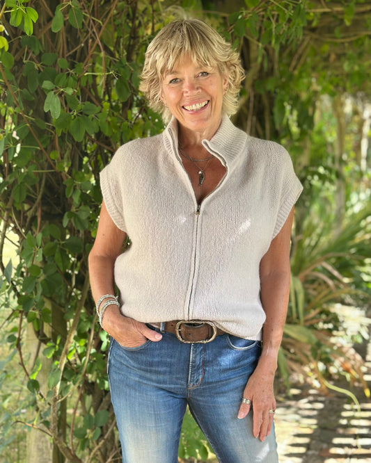 clothing Sleeveless Mohair Zip-Up Jacket - Ecru