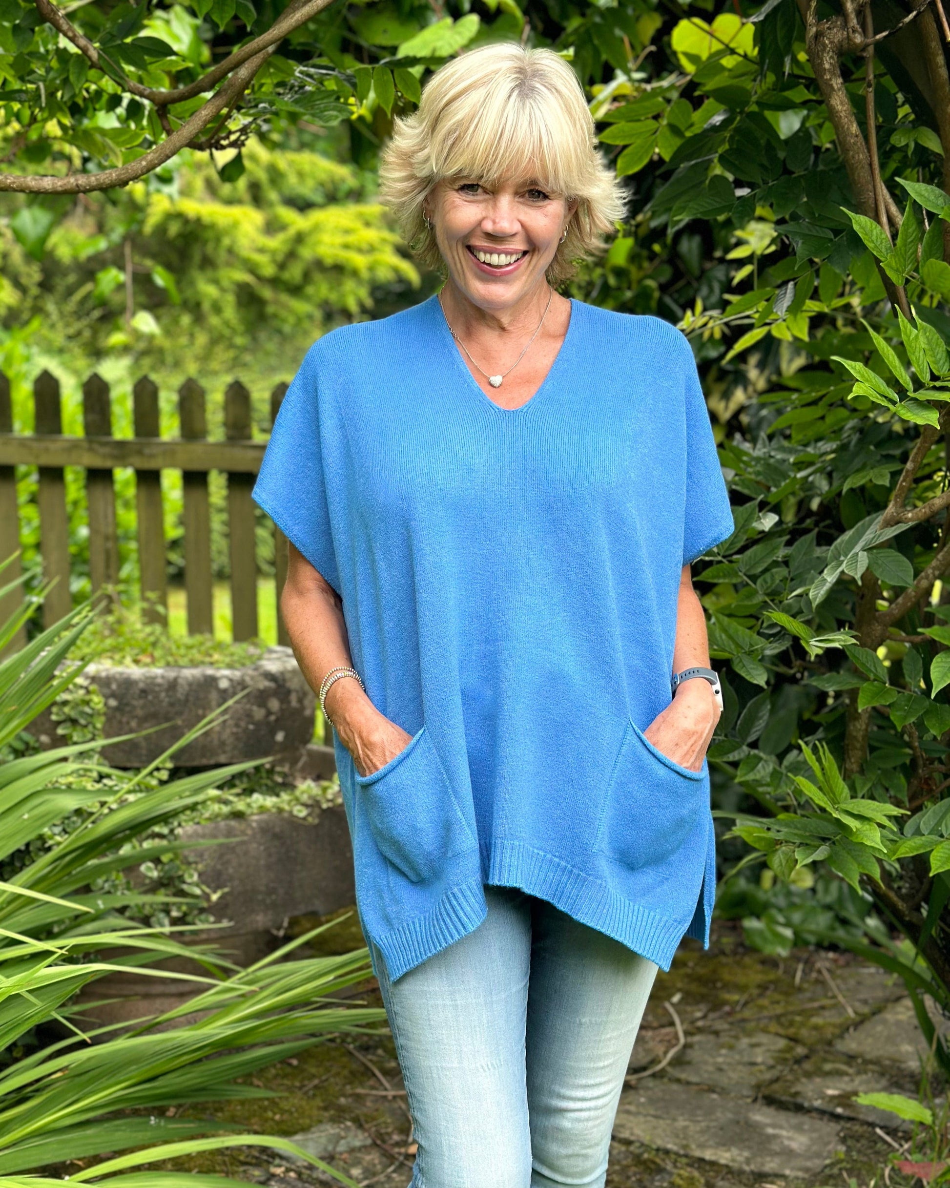 Clothing Sleeveless Poncho Jumper - Cornflower Blue