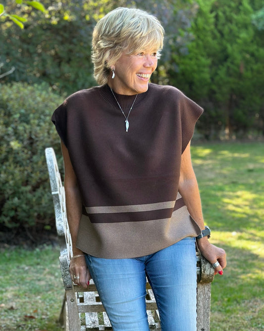 Clothing Sleeveless Turtleneck Block Print Jumper - Chocolate