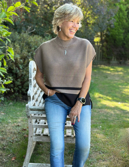 Clothing Sleeveless Turtleneck Block Print Jumper - Mink