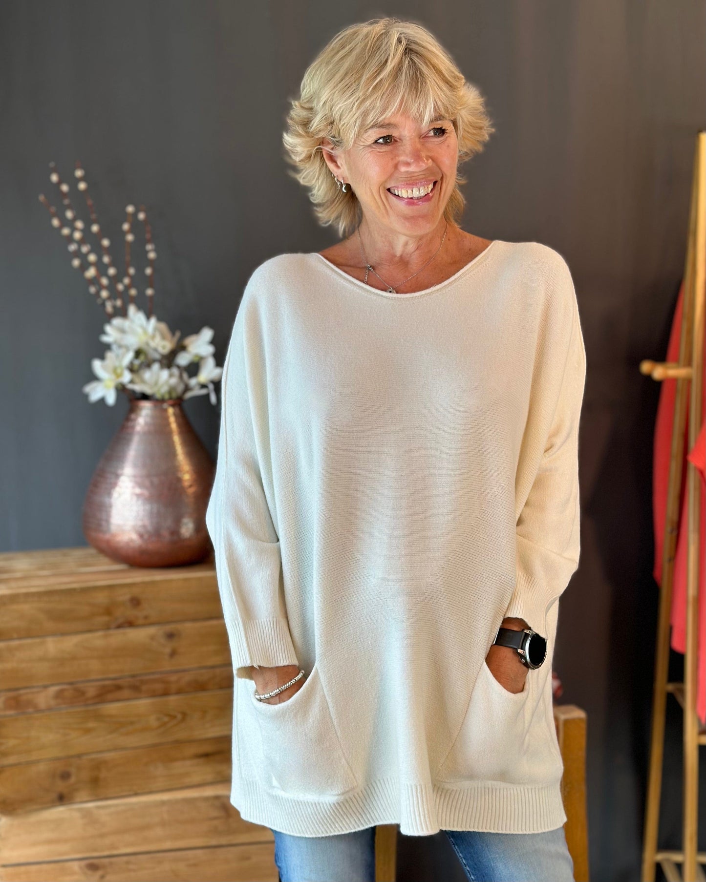 clothing Slouchy Pocket Jumper - Cream