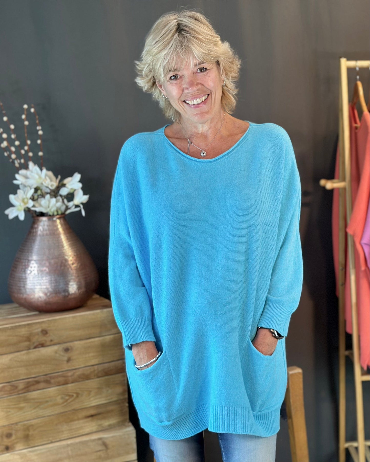 clothing Slouchy Pocket Jumper - Turquoise