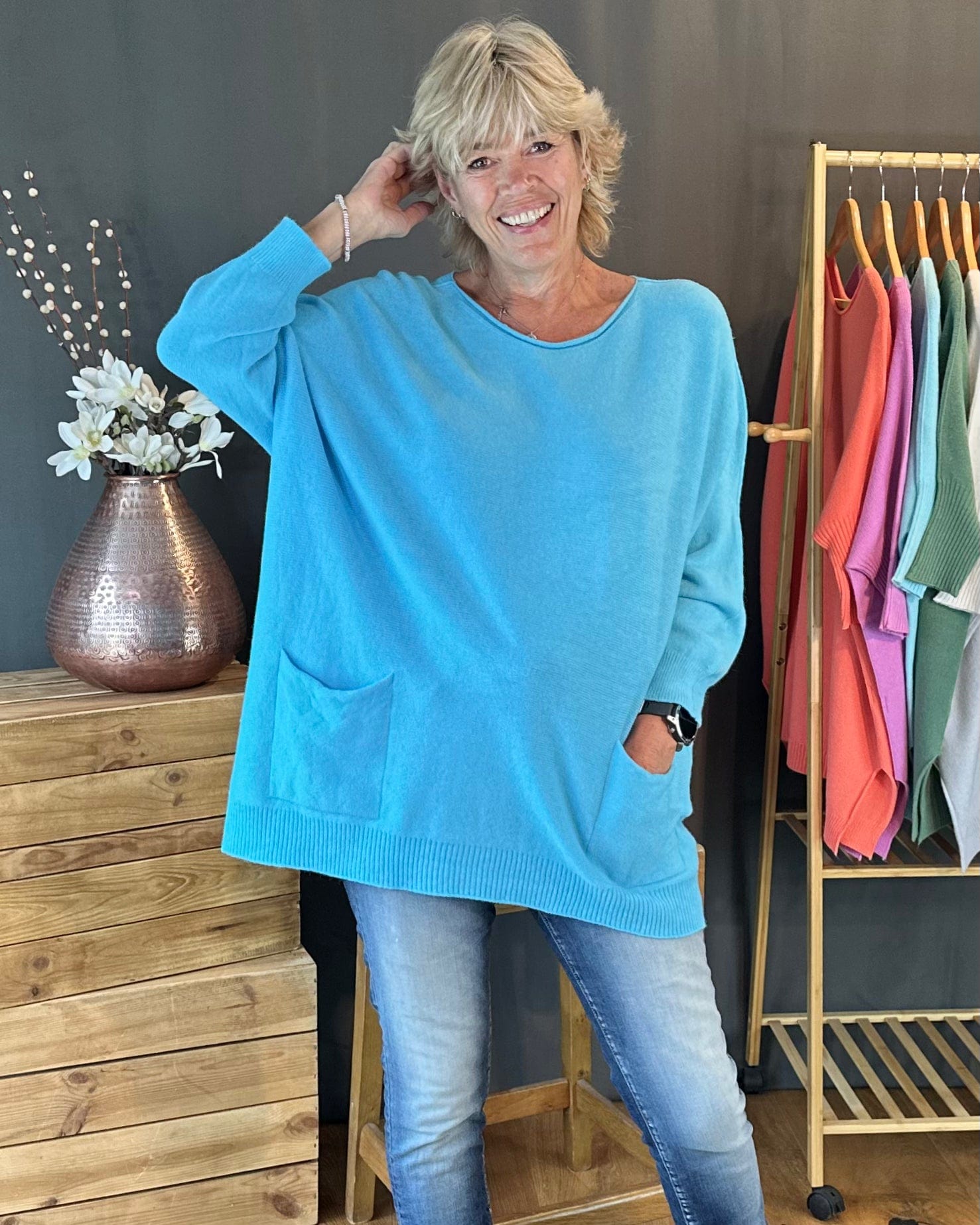 clothing Slouchy Pocket Jumper - Turquoise