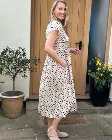 Clothing Smudge Spot Short Sleeve Shirring Dress - Ivory