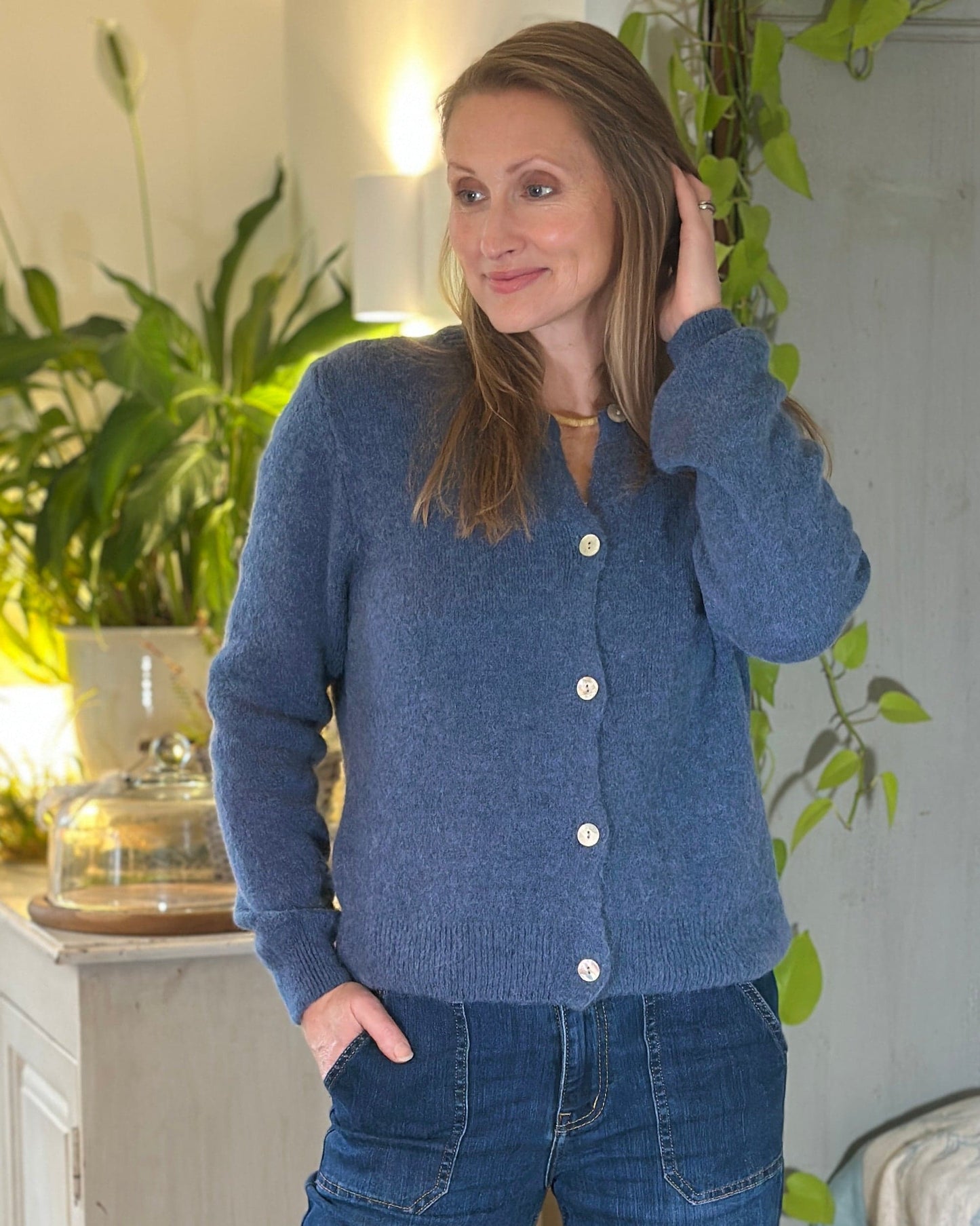 Clothing Soft Knit Alpaca Cardigan - Denim Blue