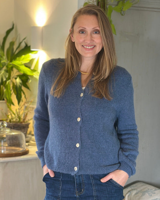 Clothing Soft Knit Alpaca Cardigan - Denim Blue