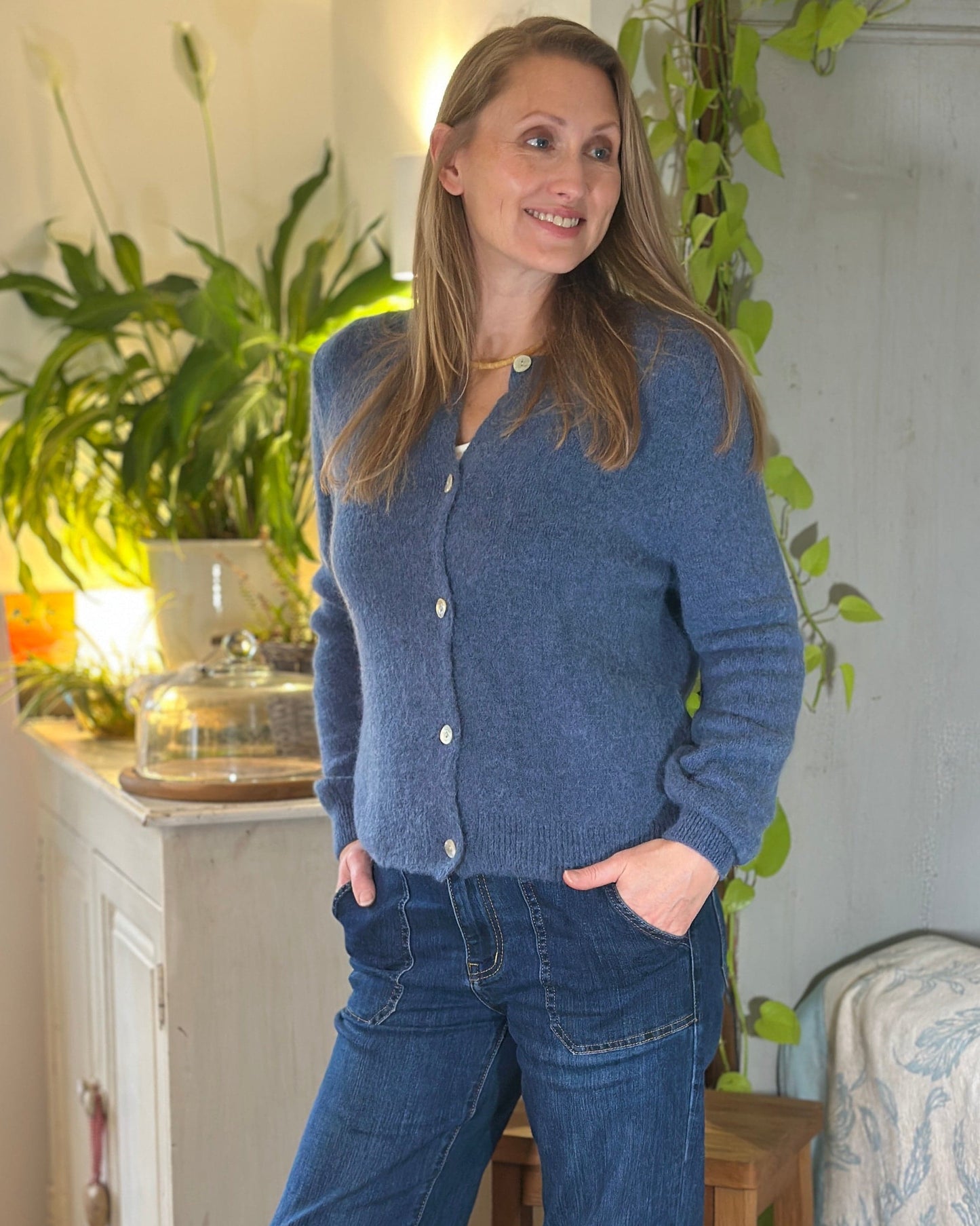 Clothing Soft Knit Alpaca Cardigan - Denim Blue