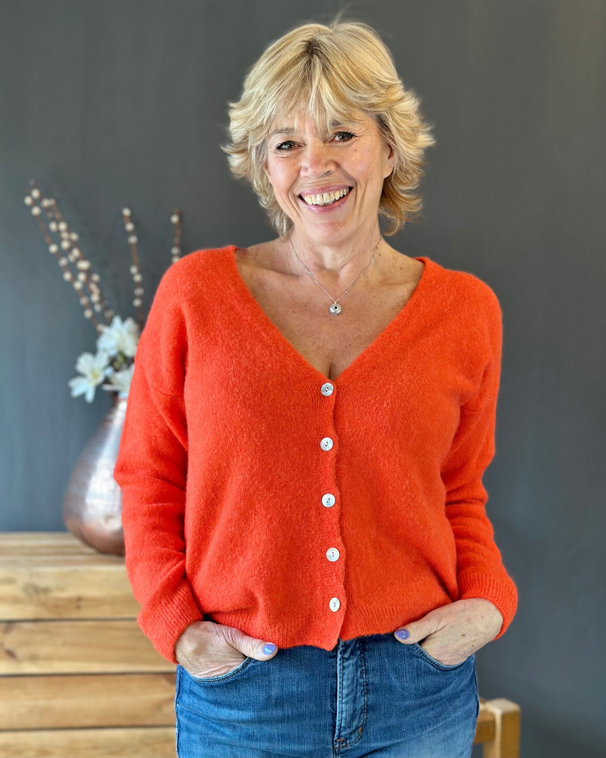 Clothing Soft Knit Alpaca Cardigan - Orange