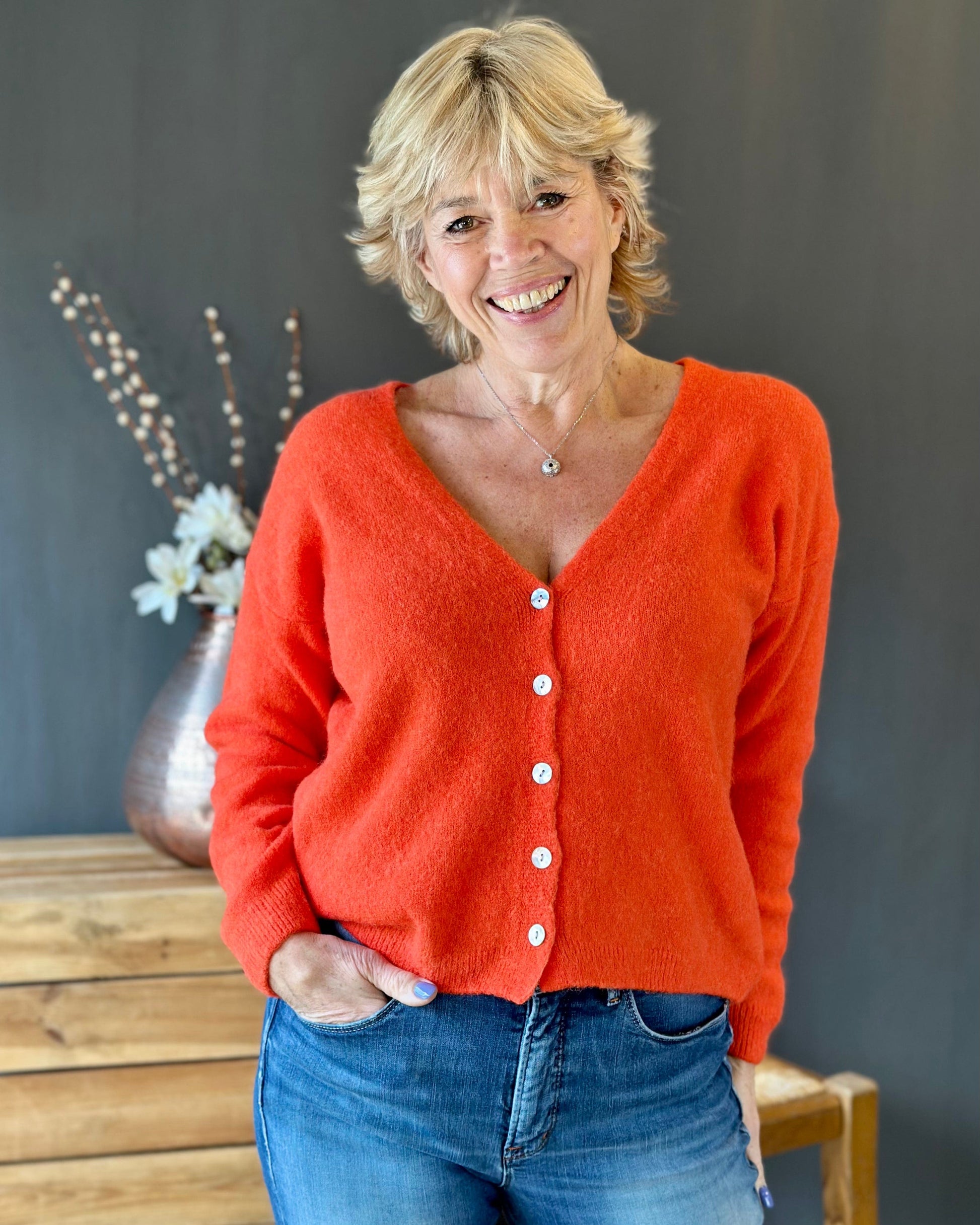 Clothing Soft Knit Alpaca Cardigan - Orange