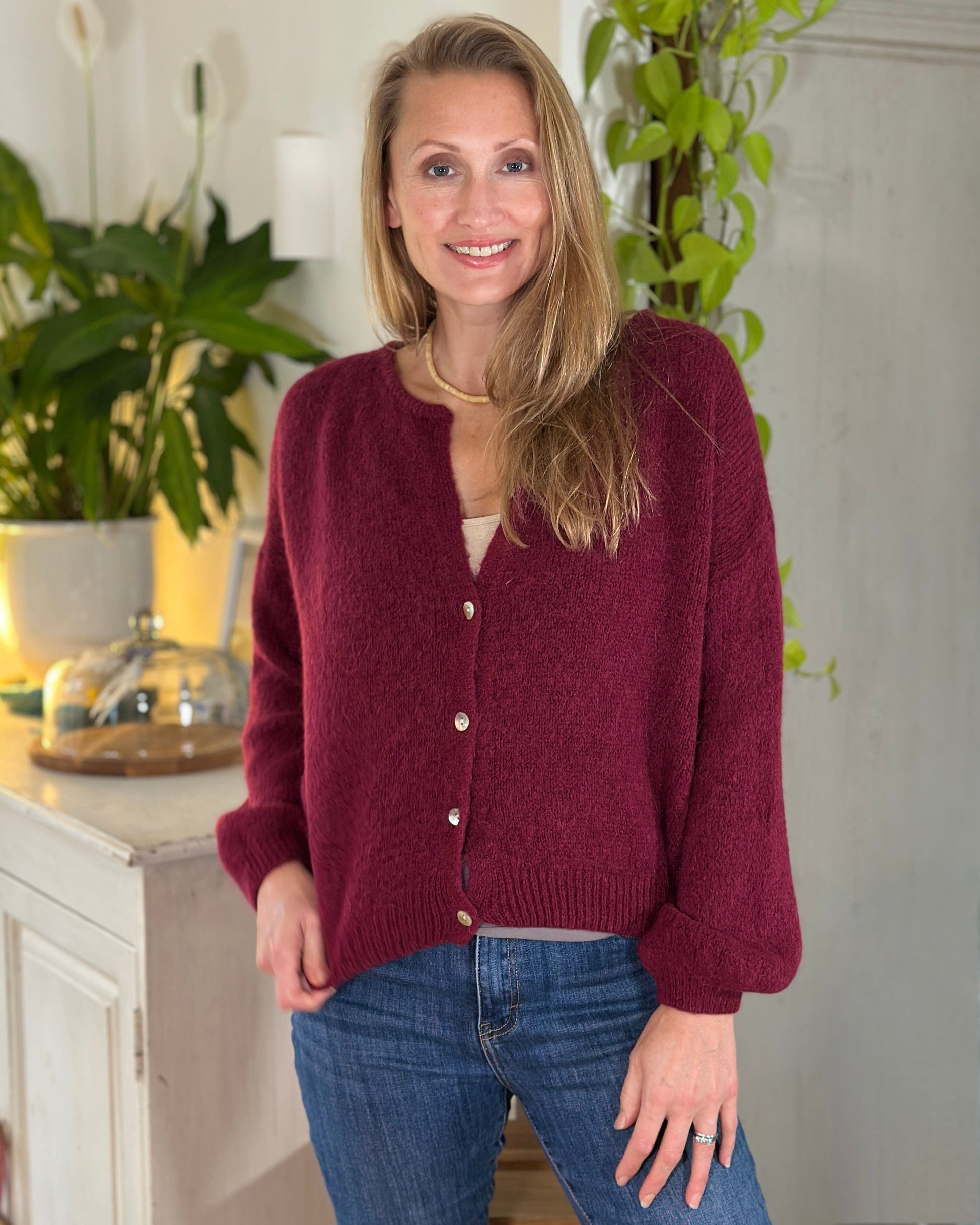 Clothing Soft Knit Alpaca Cardigan - Wine