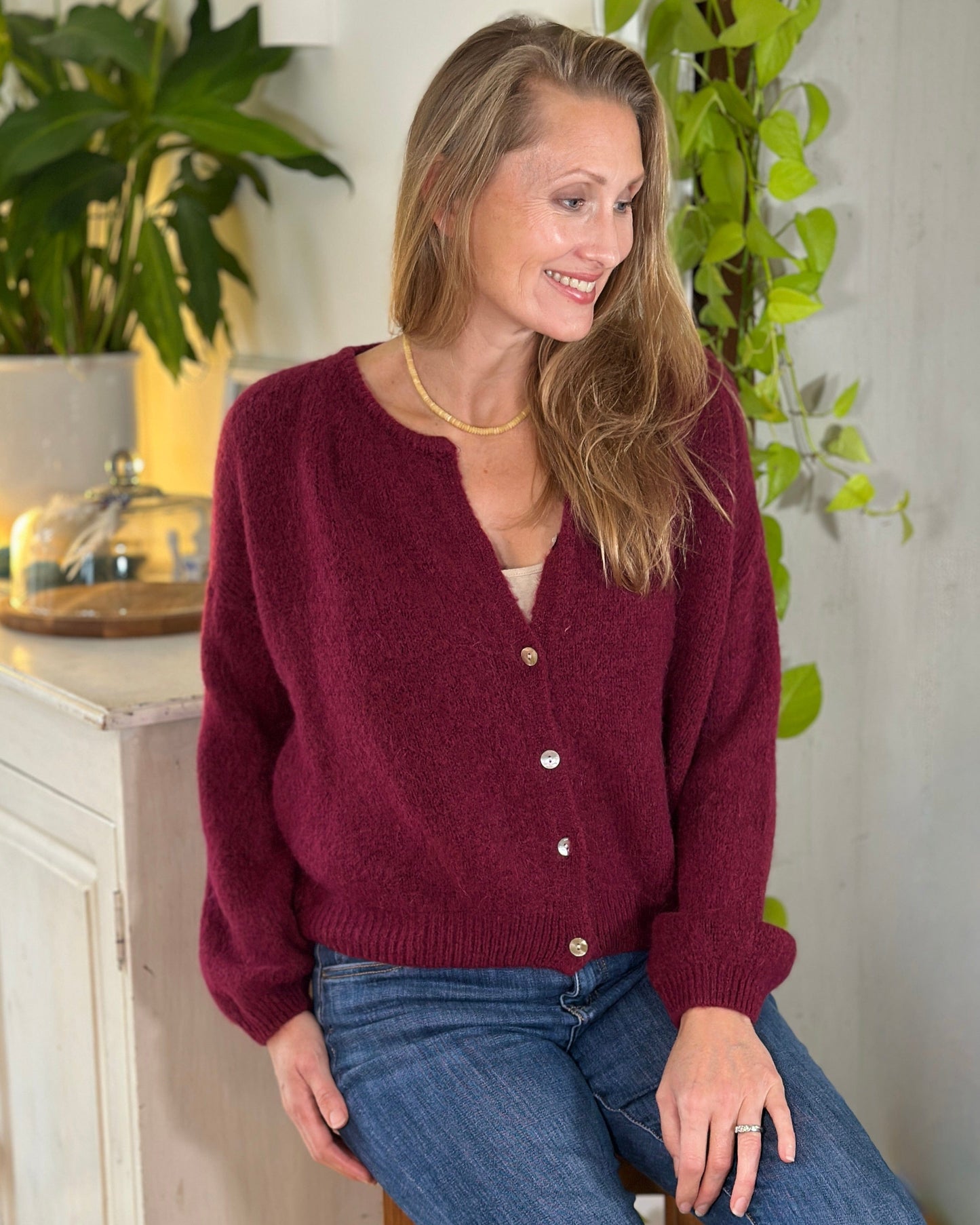 Clothing Soft Knit Alpaca Cardigan - Wine