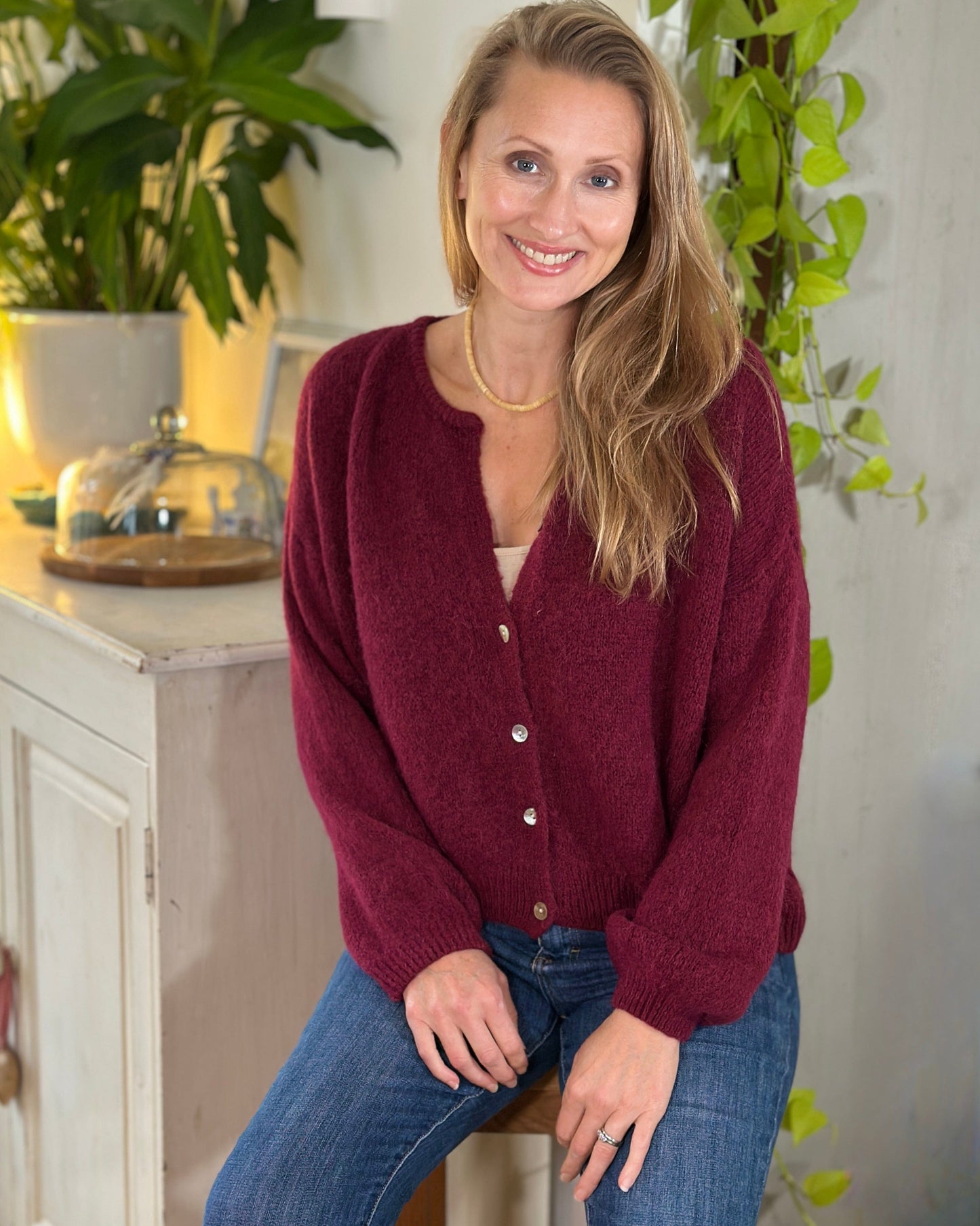 Clothing Soft Knit Alpaca Cardigan - Wine