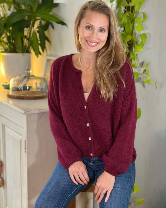 Clothing Soft Knit Alpaca Cardigan - Wine