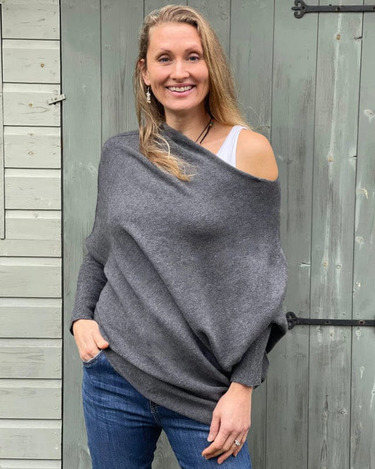 clothing Soft Knit Asymmetric Jumper - Dark Grey