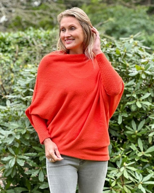 Soft Knit Asymmetric Jumper - Dark Orange - LavenderLime clothing