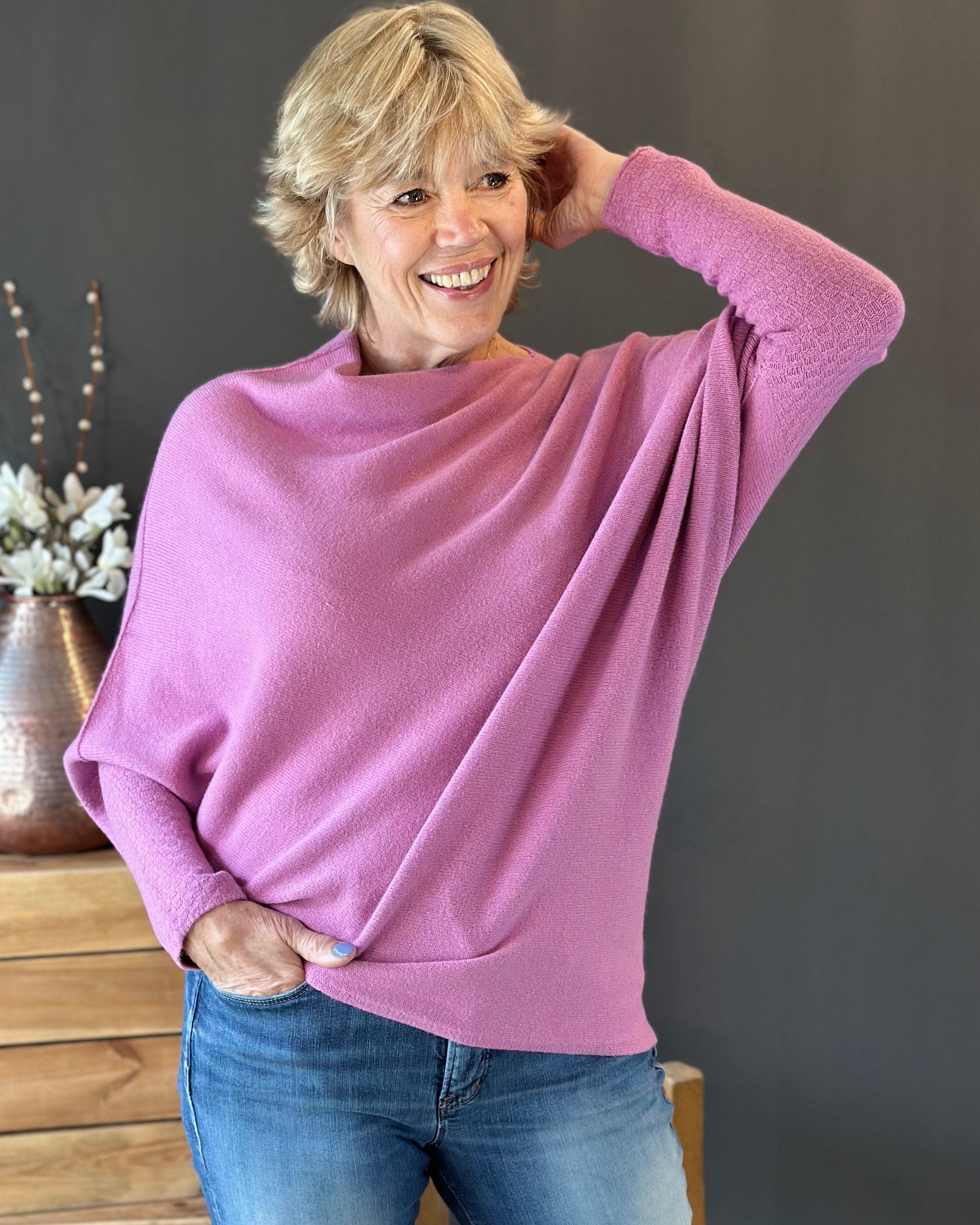 clothing Soft Knit Asymmetric Jumper - Dusky Pink