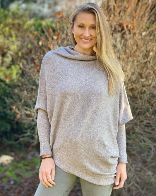 clothing Soft Knit Asymmetric Jumper - Grey/Oatmeal Marl