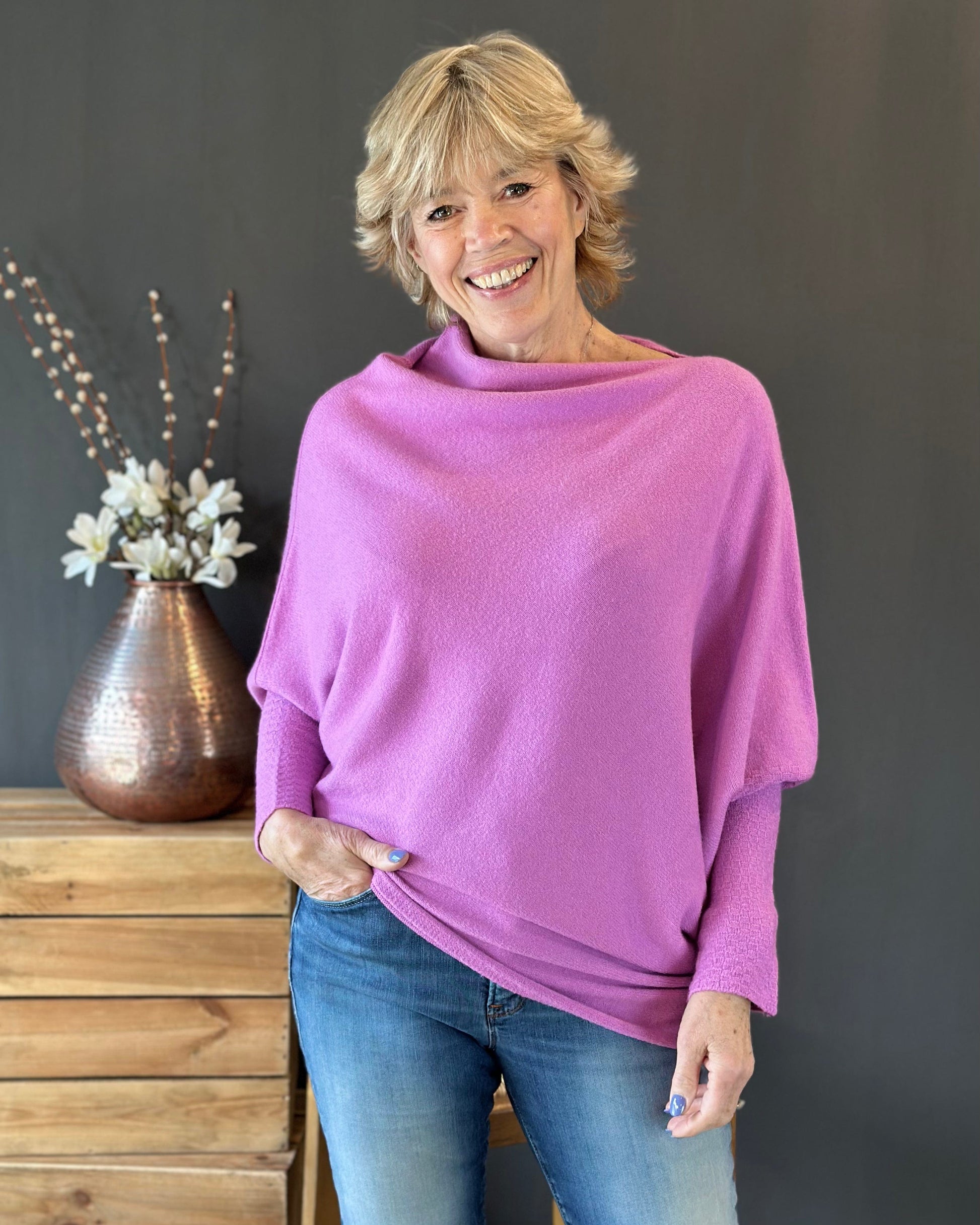 clothing Soft Knit Asymmetric Jumper - Lilac Pink