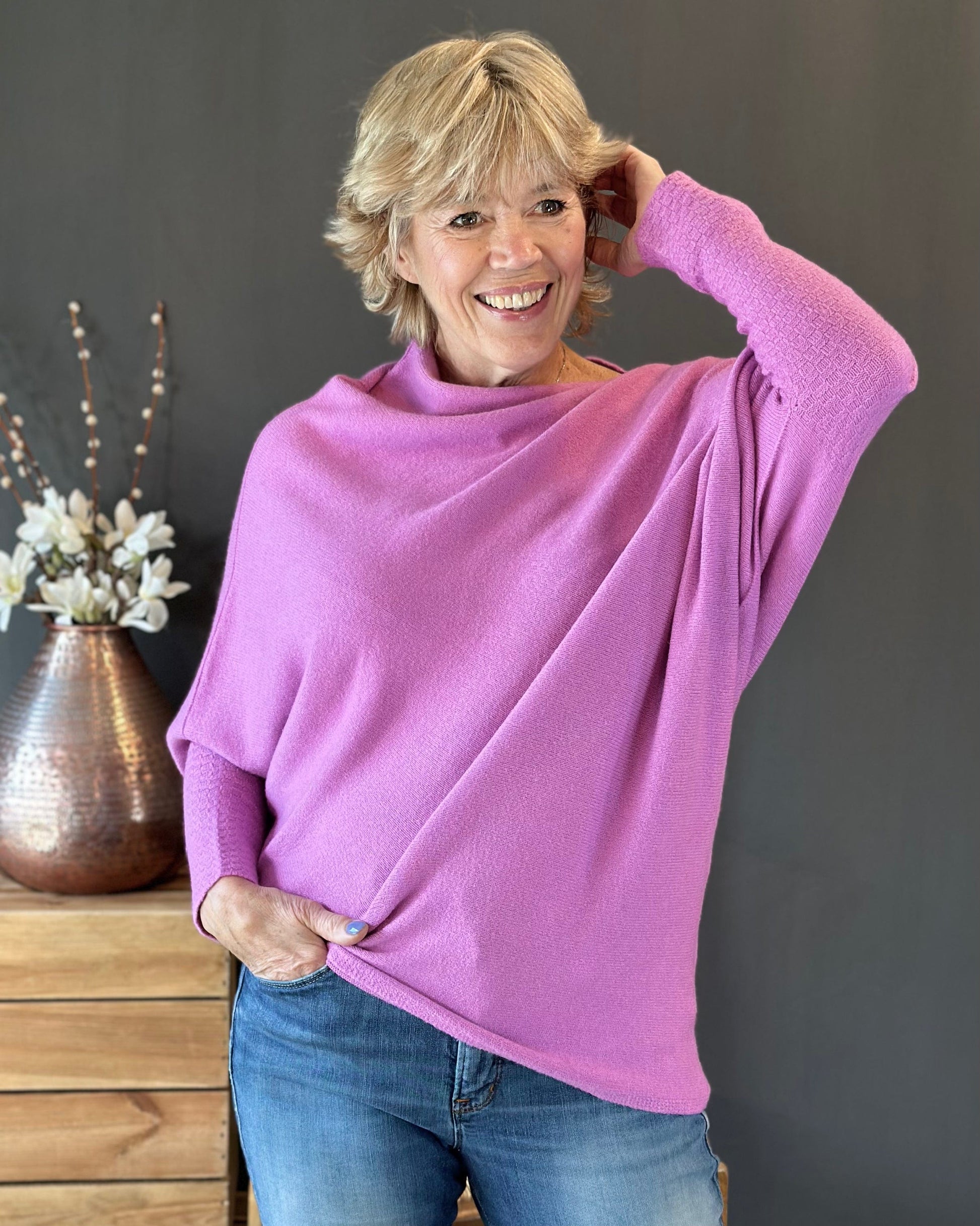 clothing Soft Knit Asymmetric Jumper - Lilac Pink