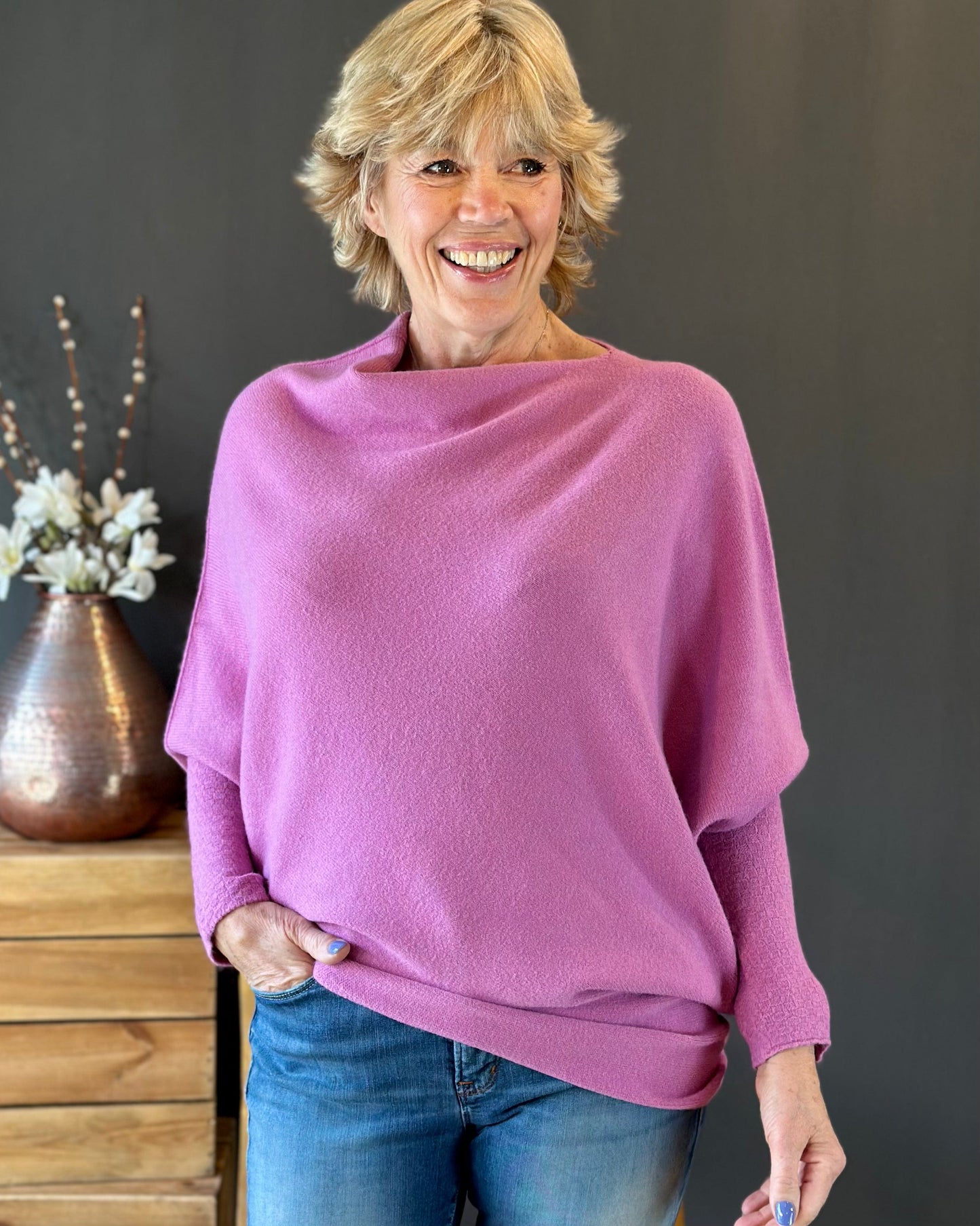 clothing Soft Knit Asymmetric Jumper - Lilac Pink