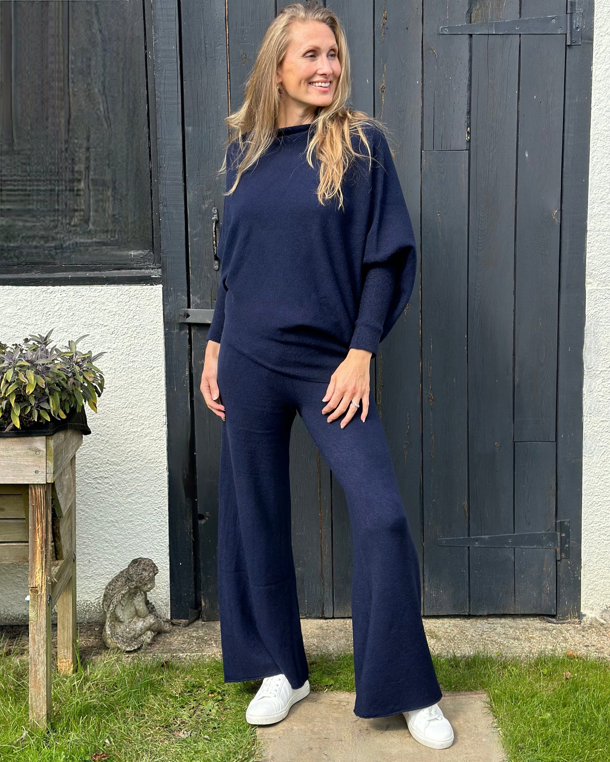 Soft Knit Asymmetrical Jumper Navy LavenderLime clothing