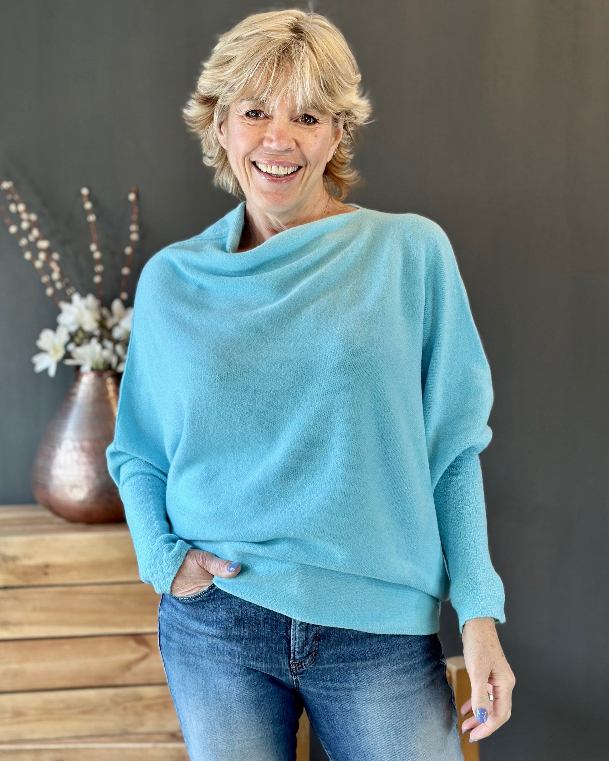 clothing Soft Knit Asymmetric Jumper - Pale Turquoise