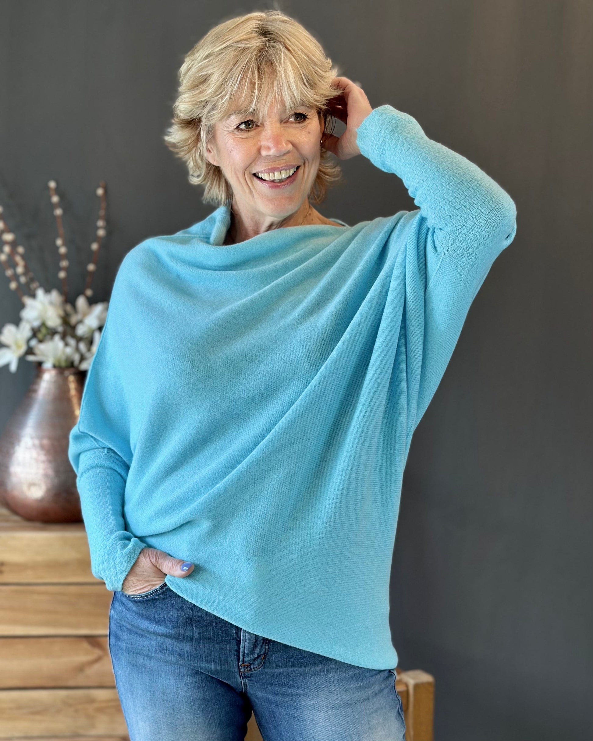 clothing Soft Knit Asymmetric Jumper - Pale Turquoise