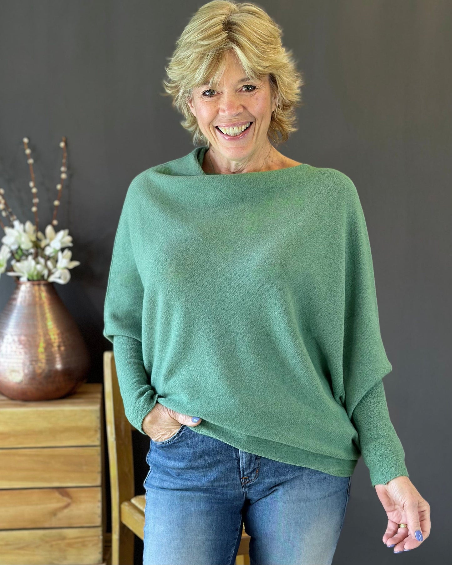 clothing Soft Knit Asymmetric Jumper - Sage