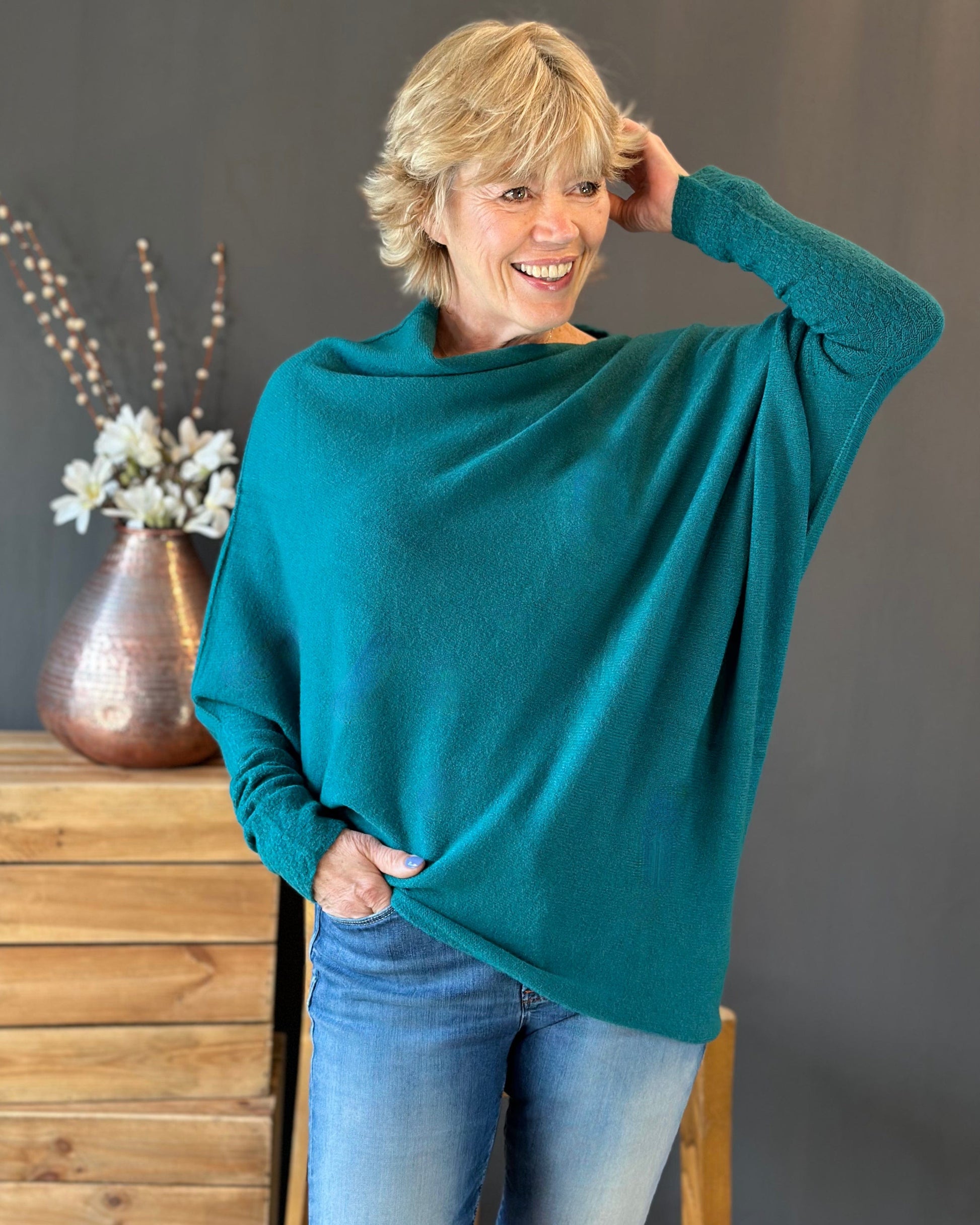 clothing Soft Knit Asymmetric Jumper - Teal