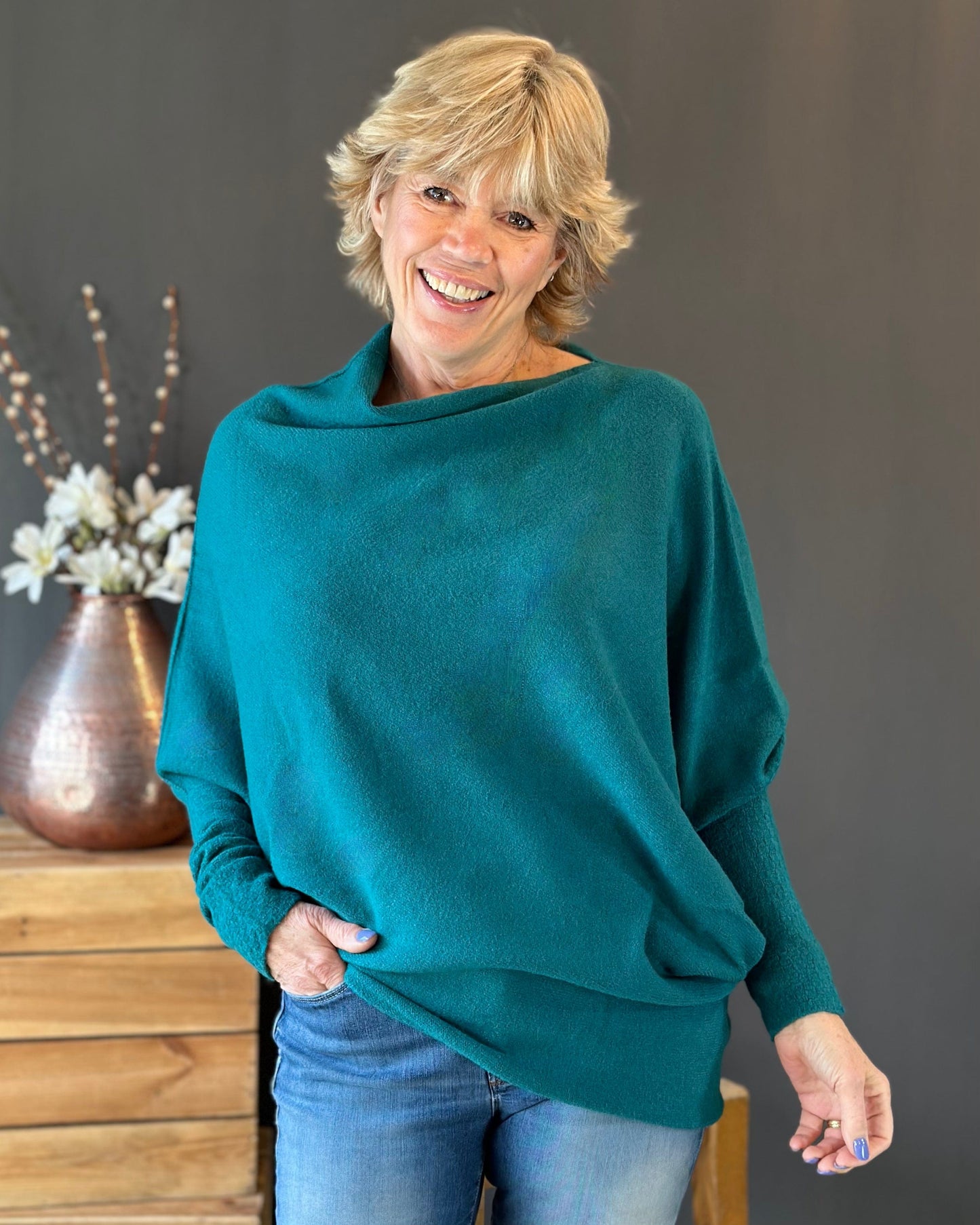 clothing Soft Knit Asymmetric Jumper - Teal