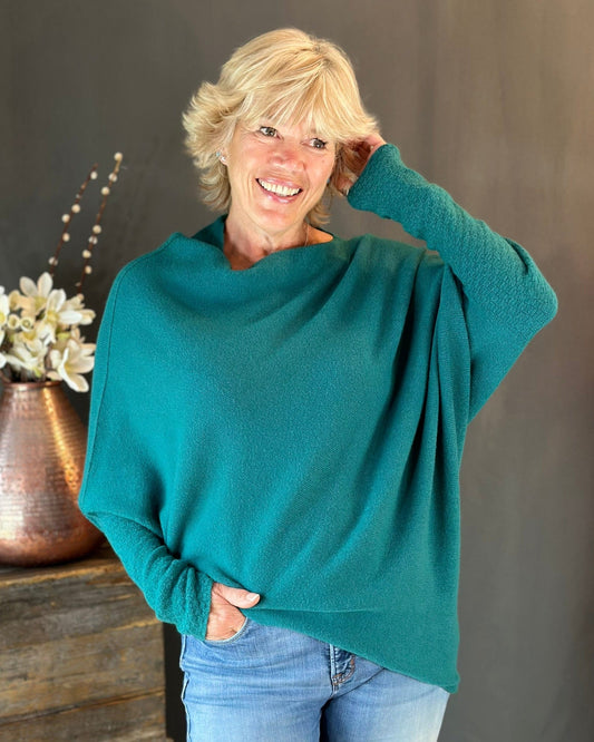 clothing Soft Knit Asymmetric Jumper - Teal Green