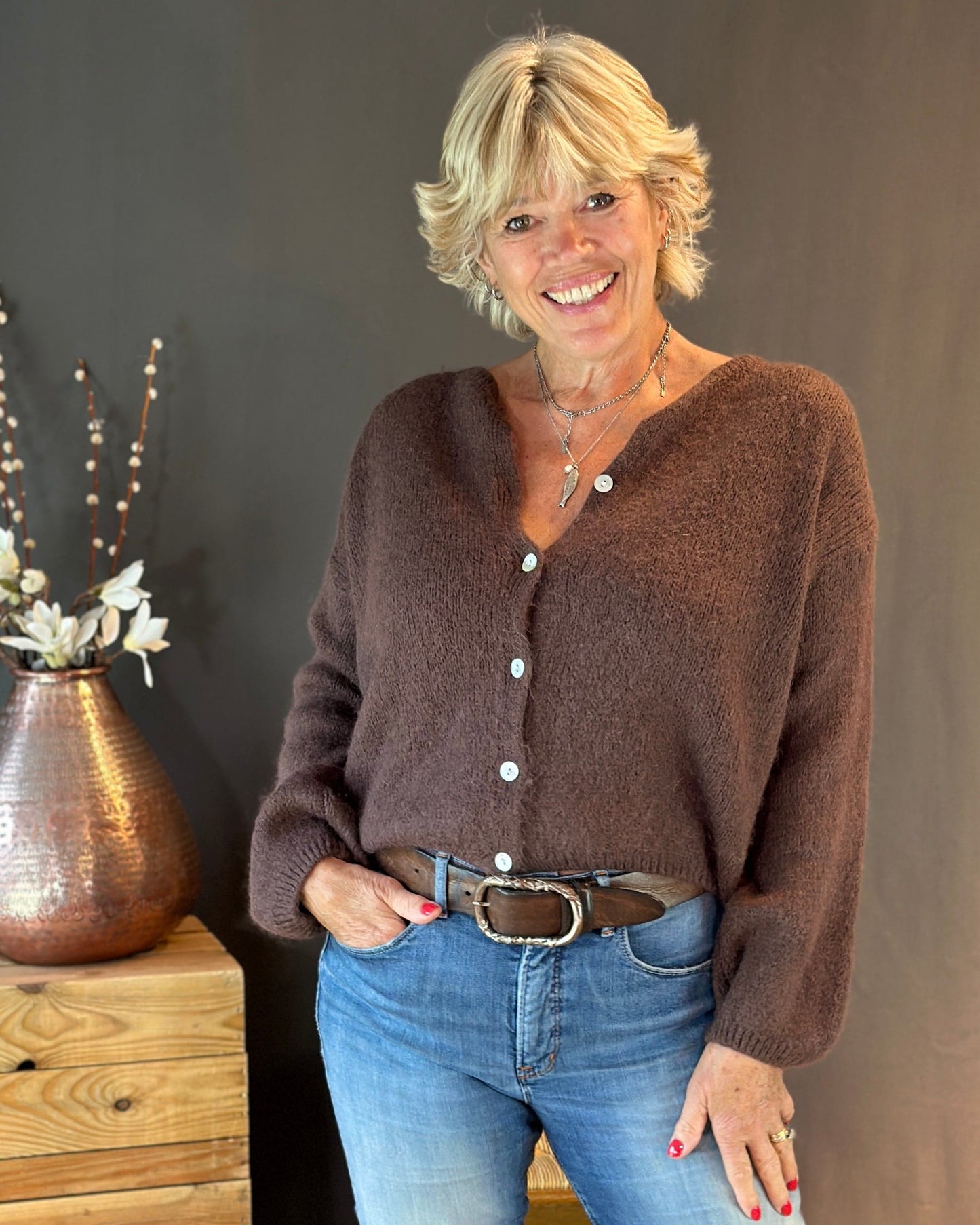 Clothing Soft Knit Mohair Cardigan - Chocolate