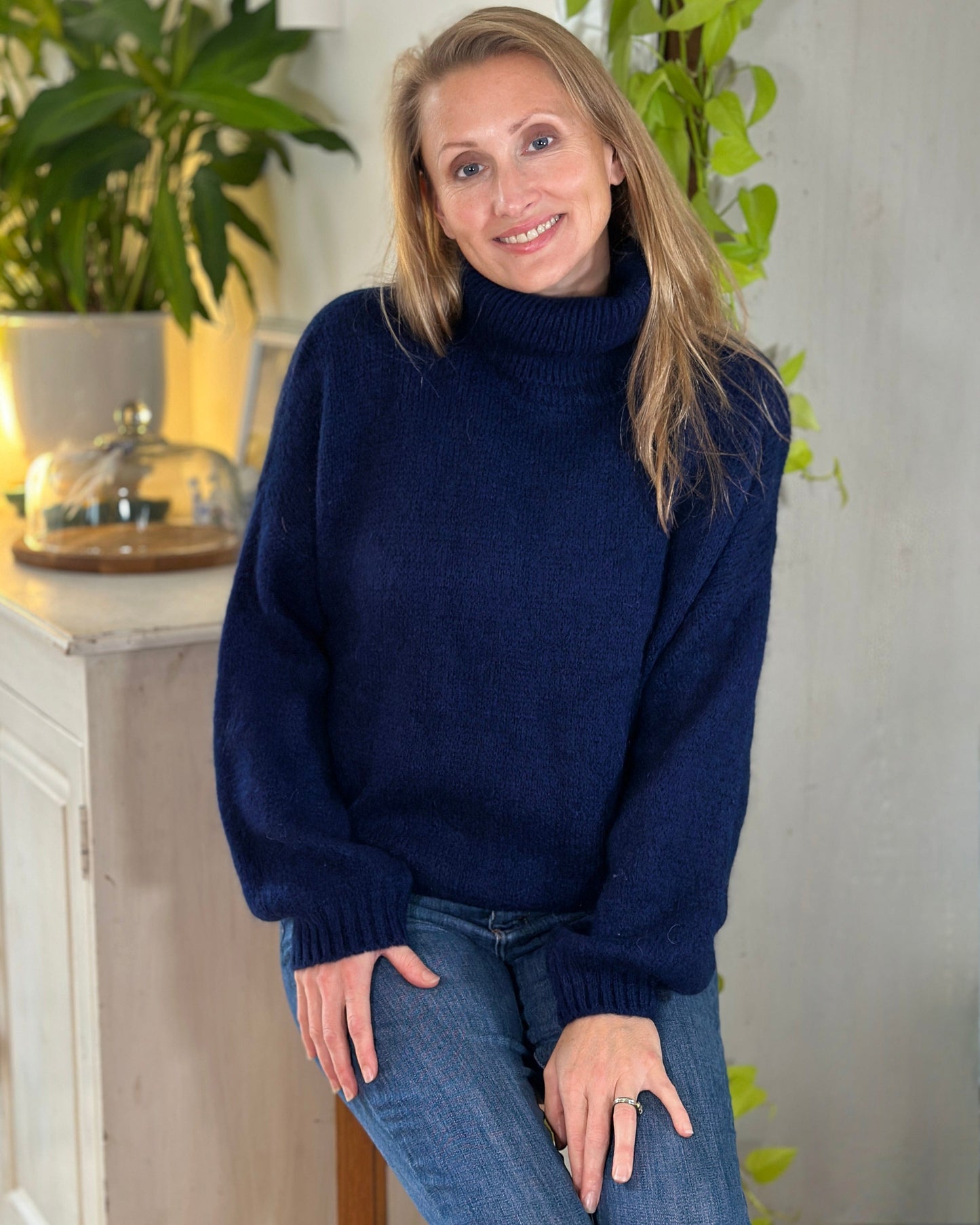 clothing Soft Knit Mohair Roll Neck Jumper - Navy