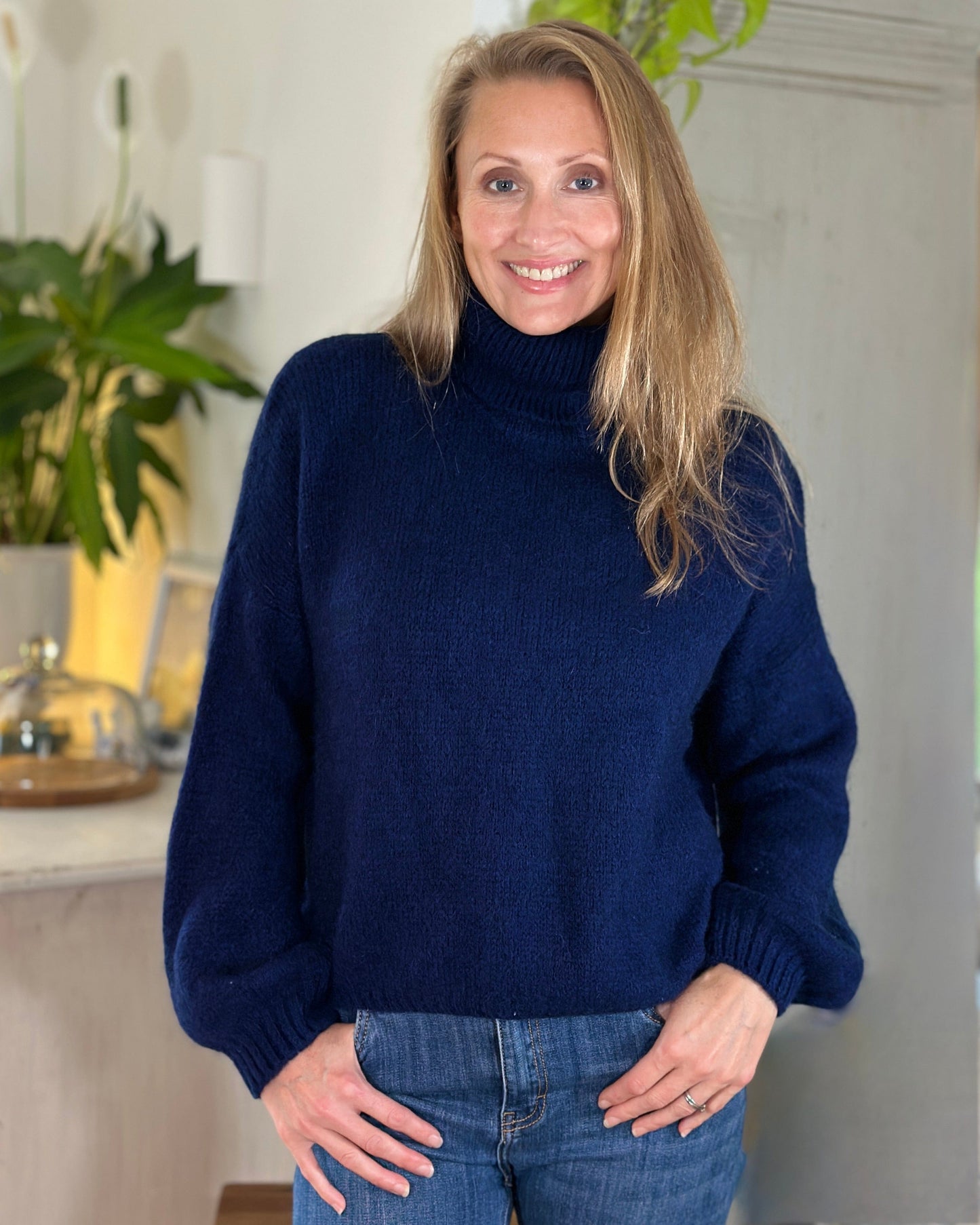 clothing Soft Knit Mohair Roll Neck Jumper - Navy