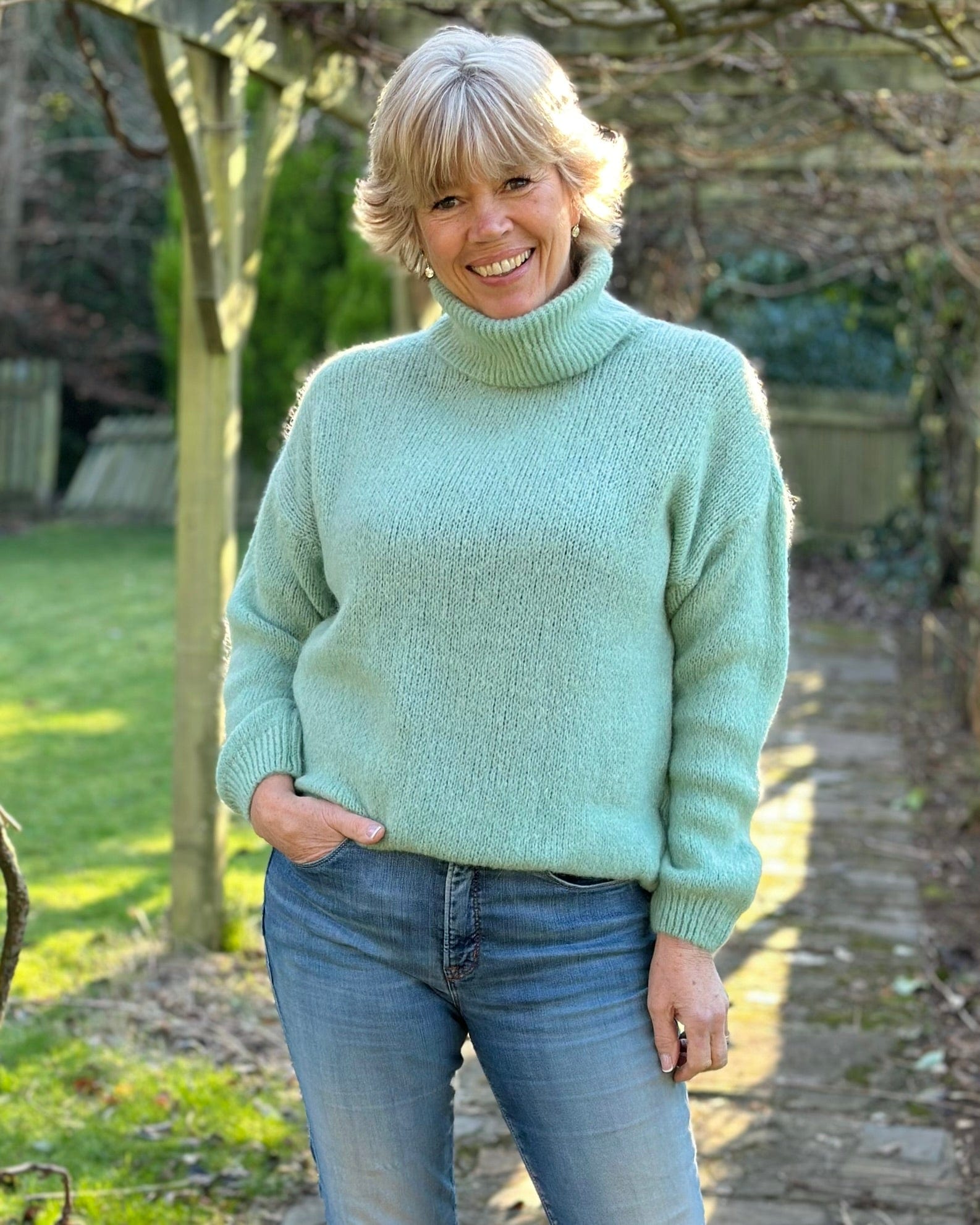 clothing Soft Knit Mohair Roll Neck Jumper - Sage