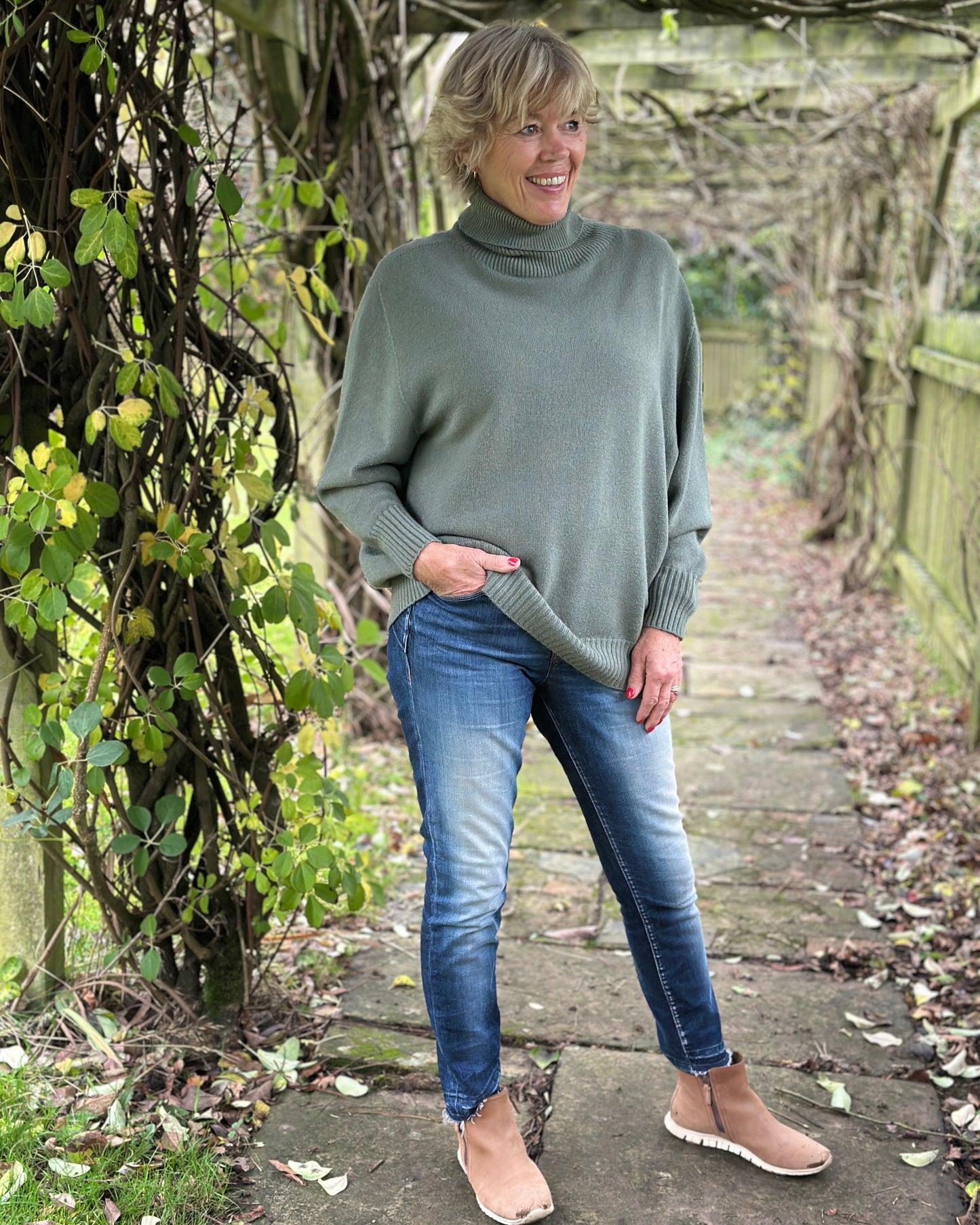 Clothing Soft Knit Roll Neck Jumper - Dark Sage