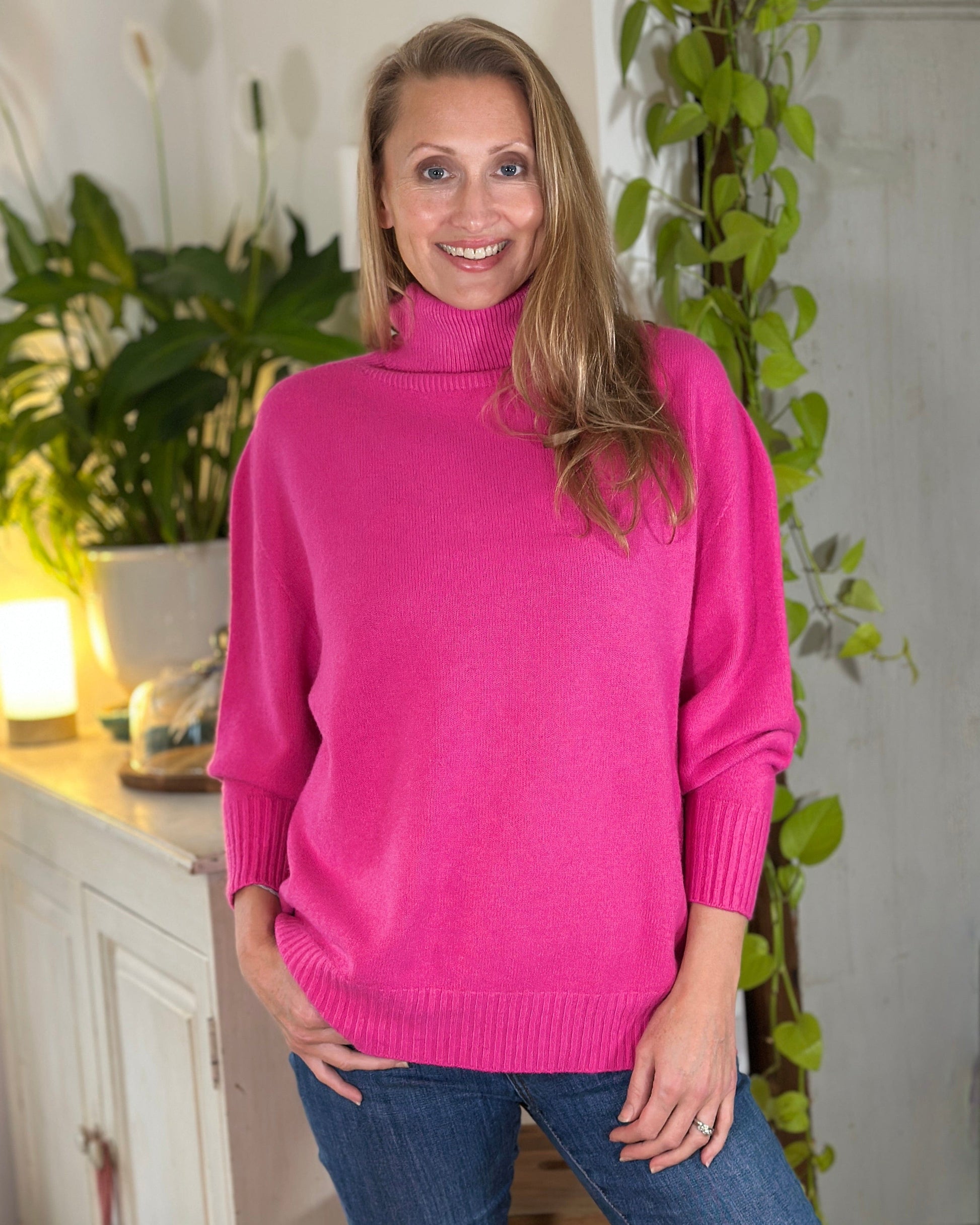 Clothing Soft Knit Roll Neck Jumper - Fuchsia