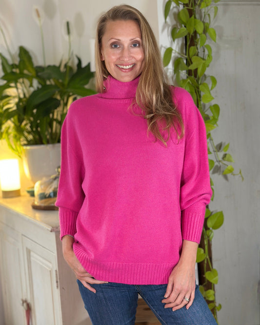 Clothing Soft Knit Roll Neck Jumper - Fuchsia