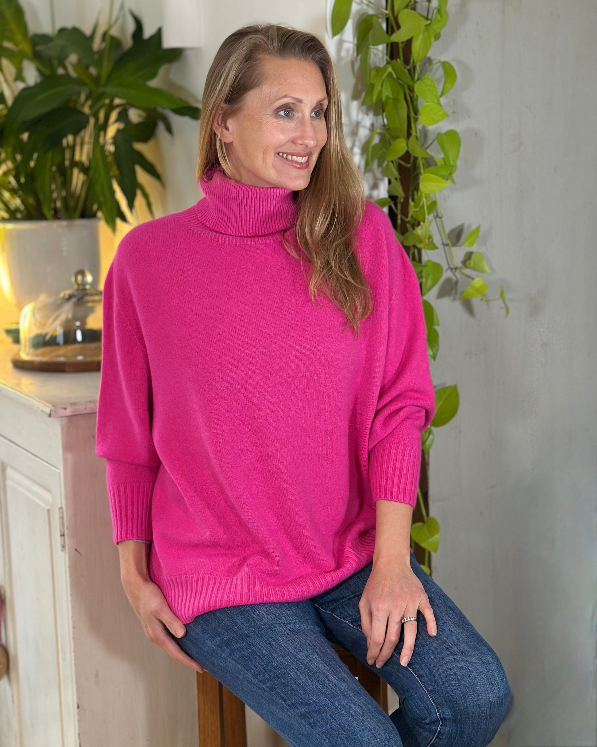 Clothing Soft Knit Roll Neck Jumper - Fuchsia