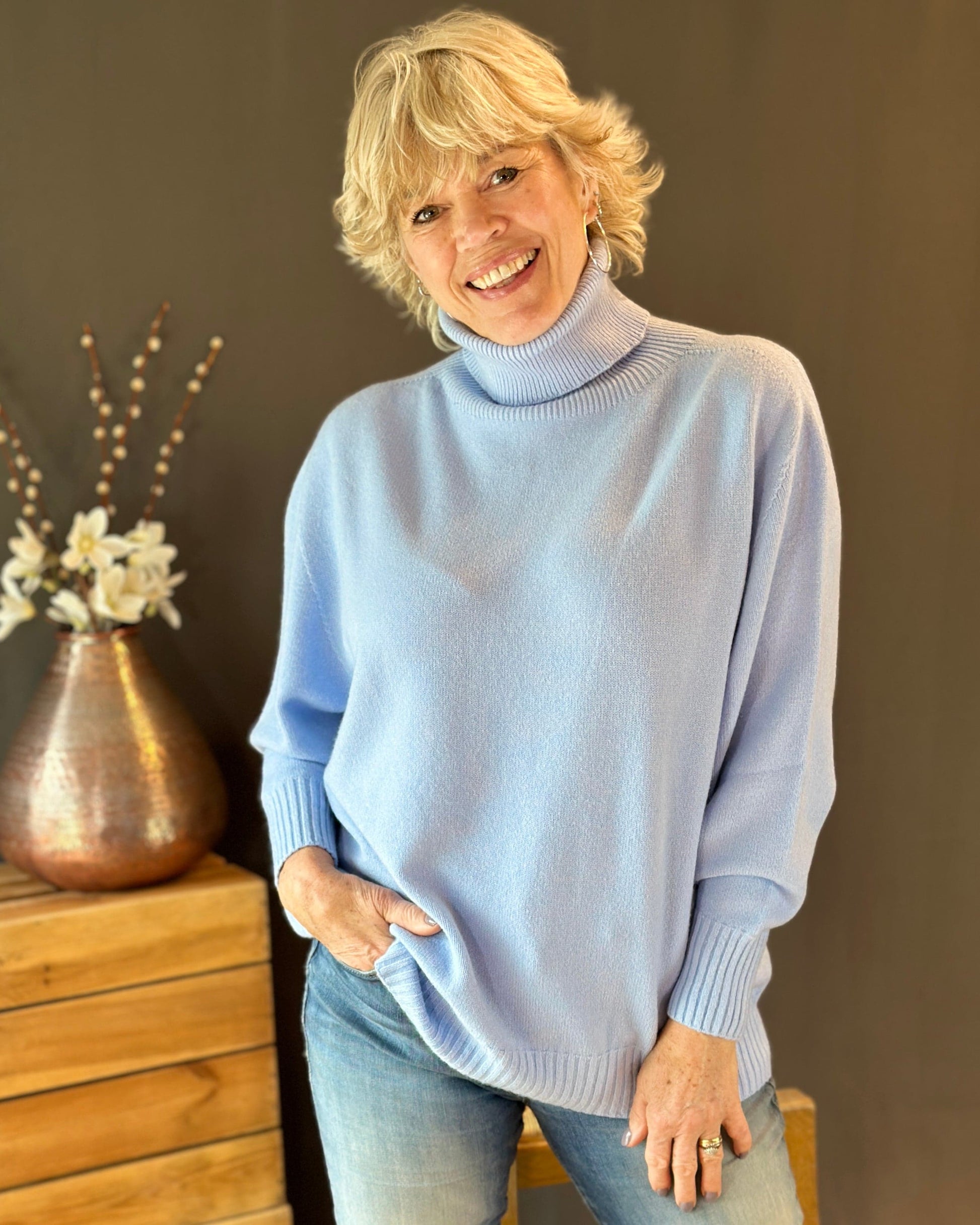 Clothing Soft Knit Roll Neck Jumper - Pale Blue