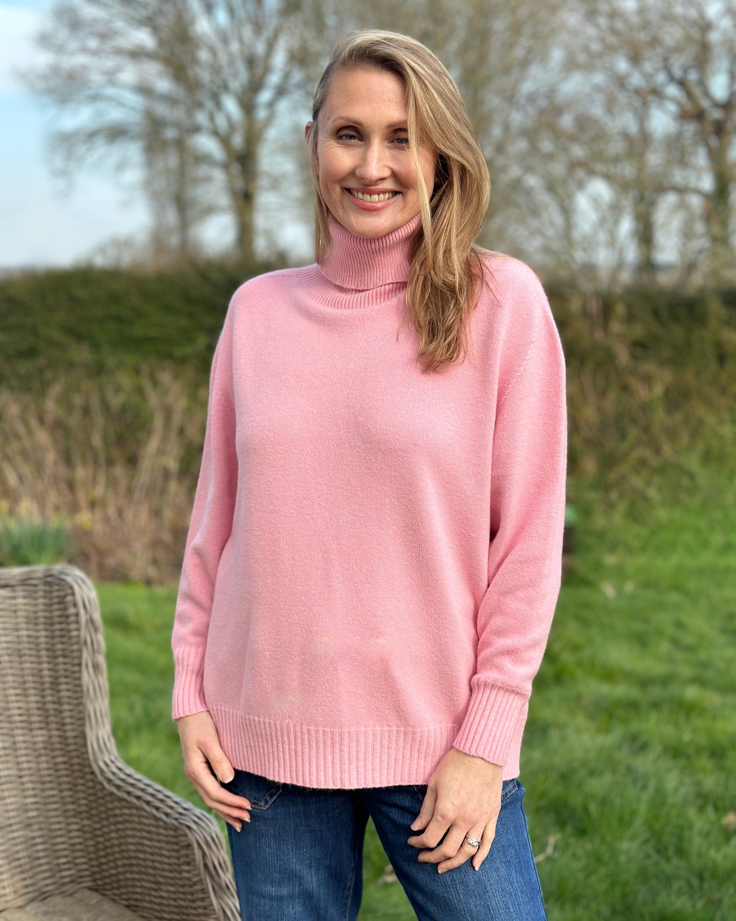 Clothing Soft Knit Roll Neck Jumper - Pink