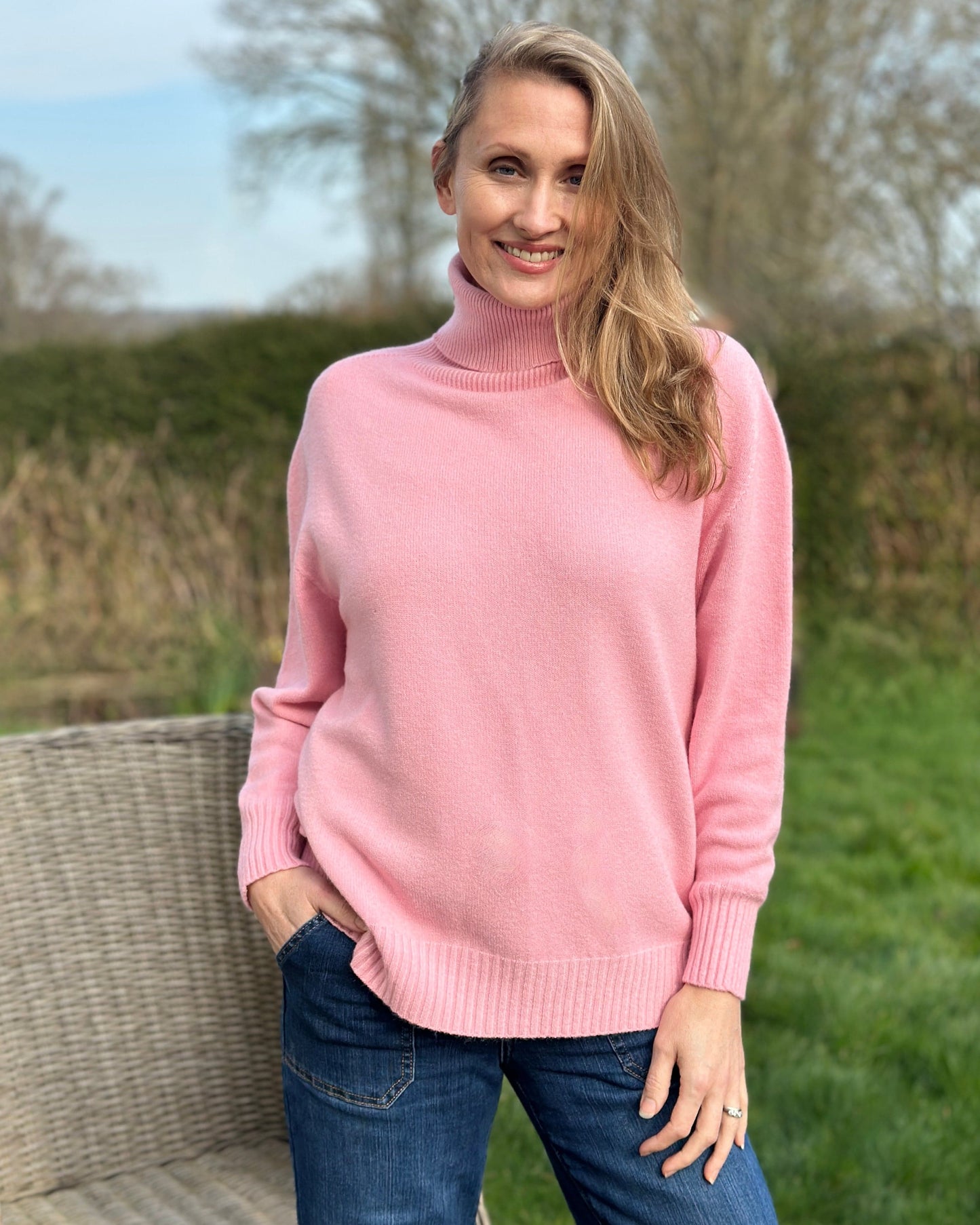 Clothing Soft Knit Roll Neck Jumper - Pink