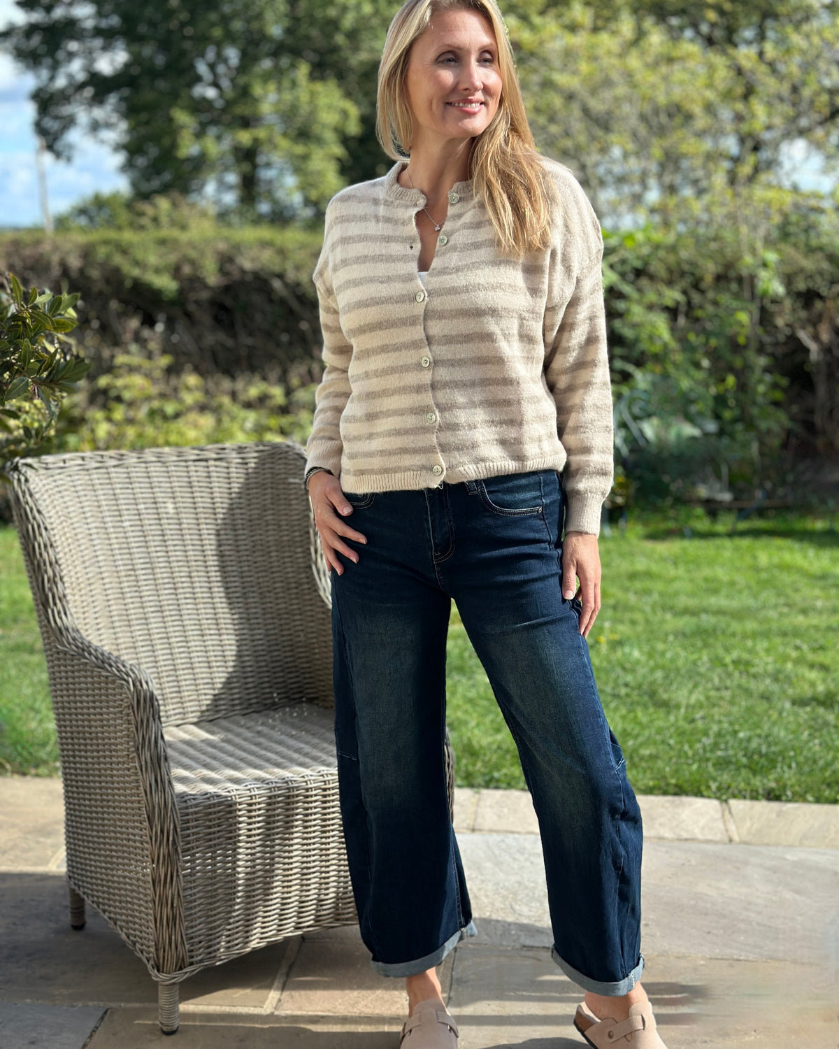 Clothing Soft Knit Striped Alpaca Cardigan - Oatmeal/Taupe