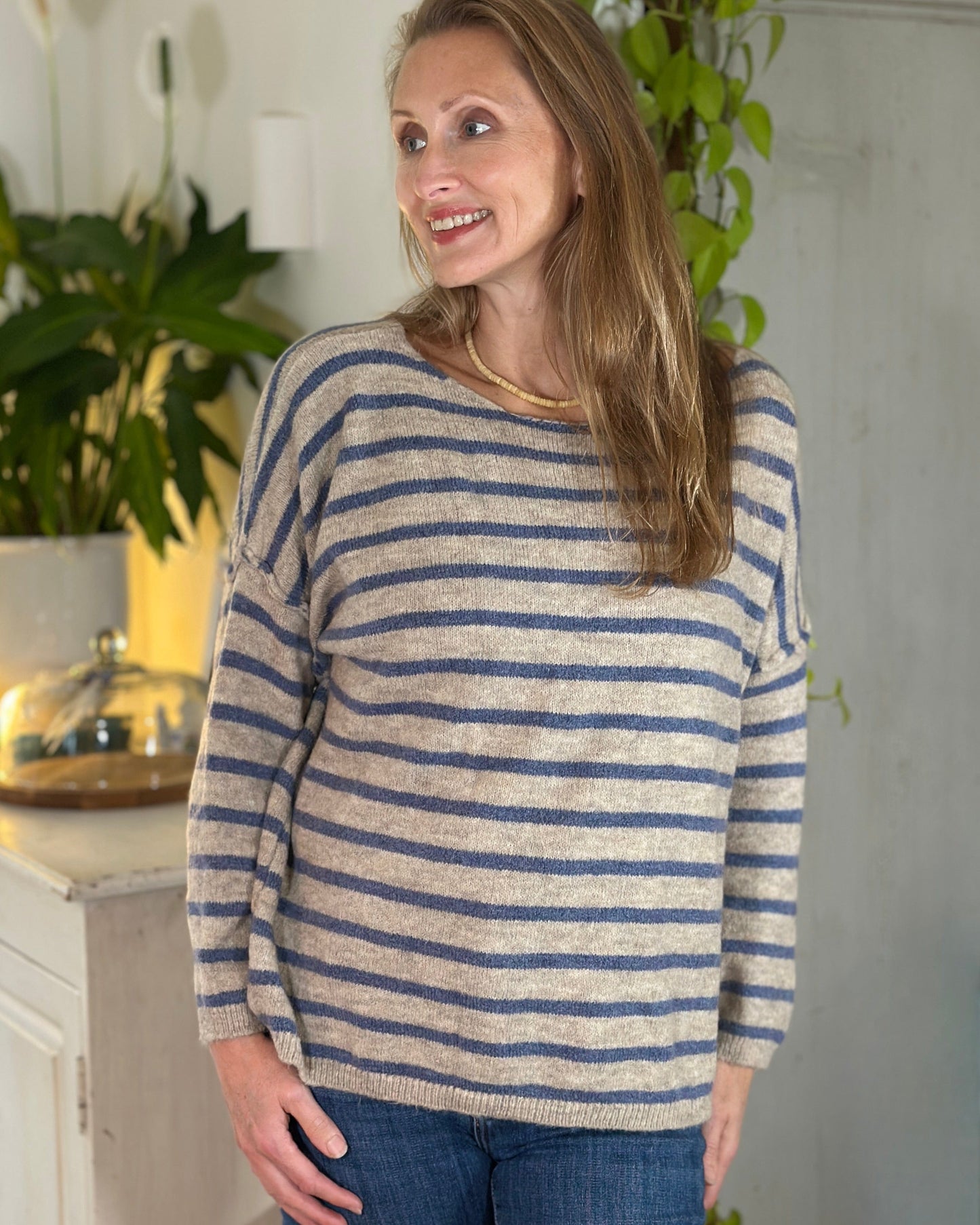 clothing Soft Knit Striped Jumper - Denim/Grey