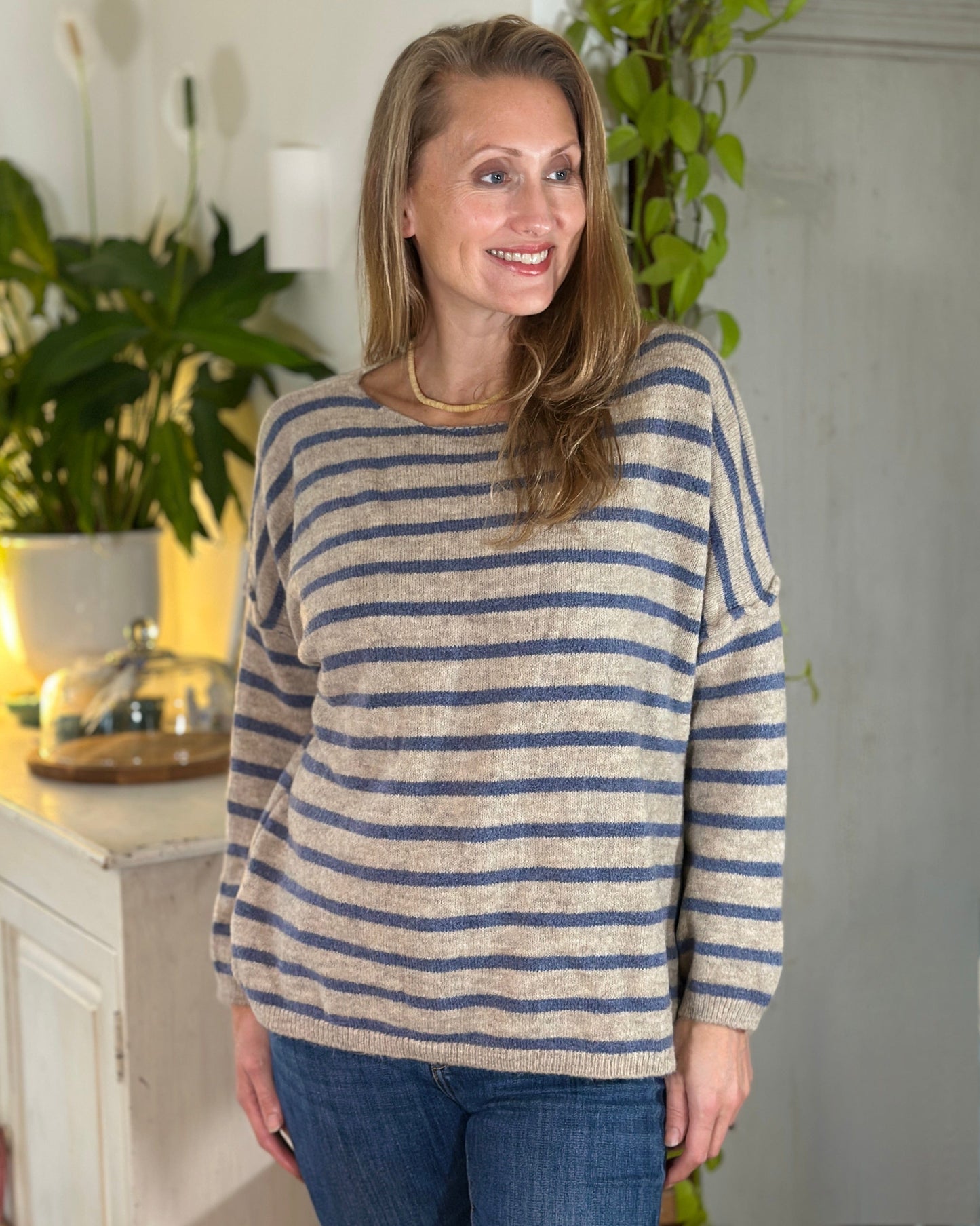 clothing Soft Knit Striped Jumper - Denim/Grey